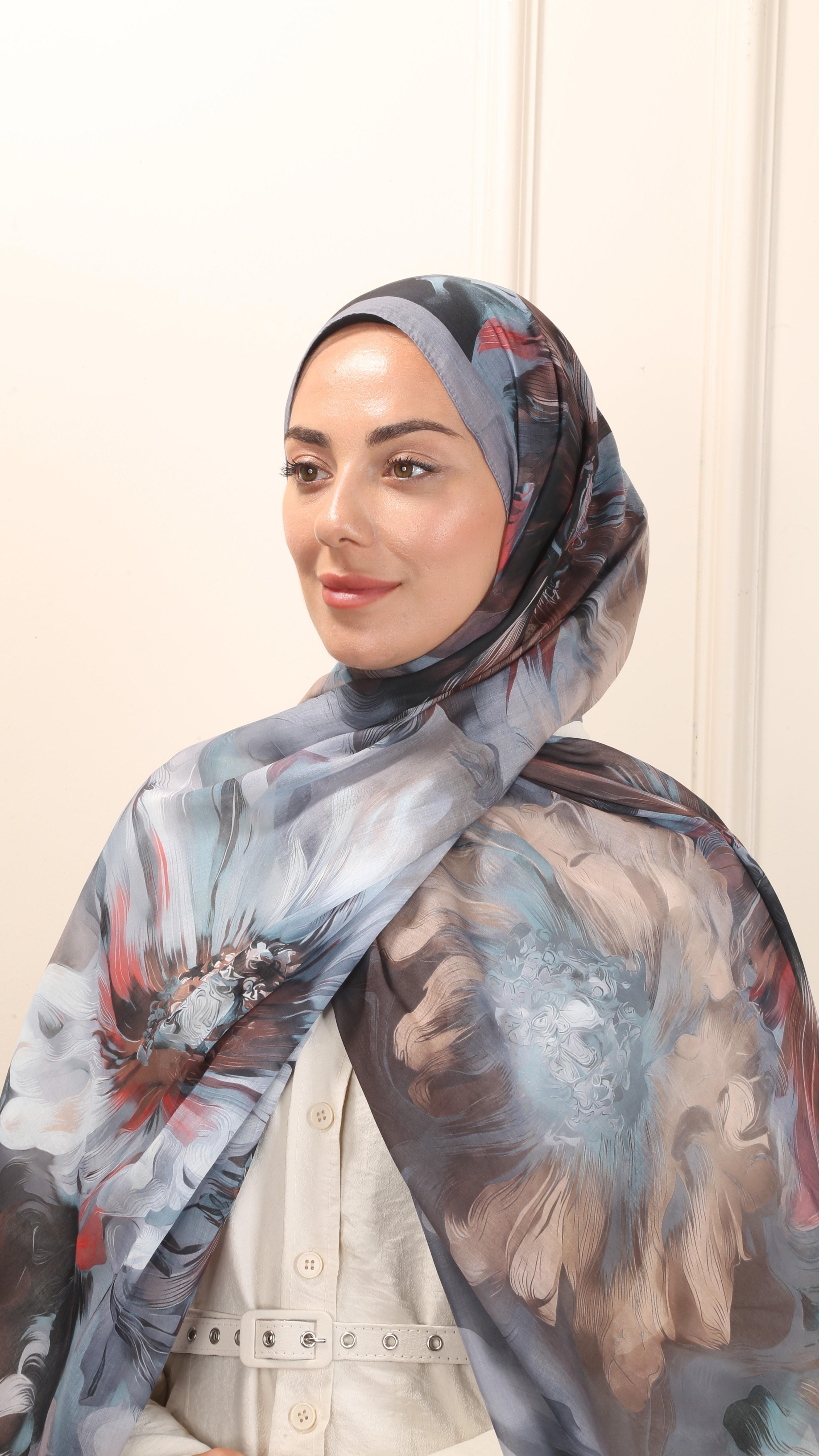 Desenli Pamuk Vual Şal Gri-8