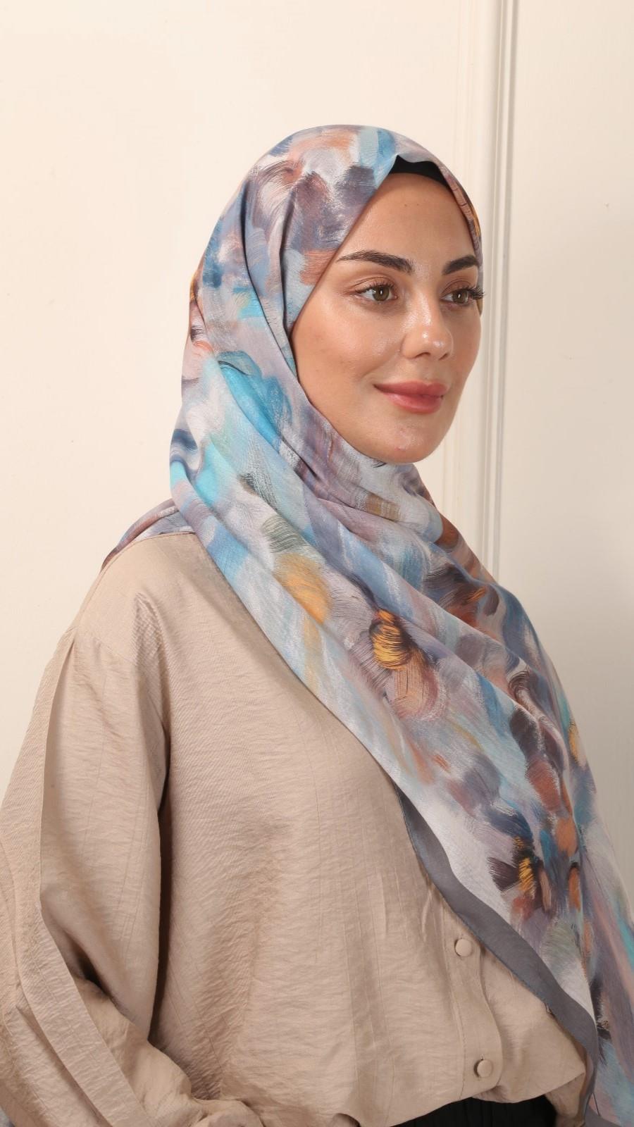 Desenli Pamuk Vual Şal Gri-8