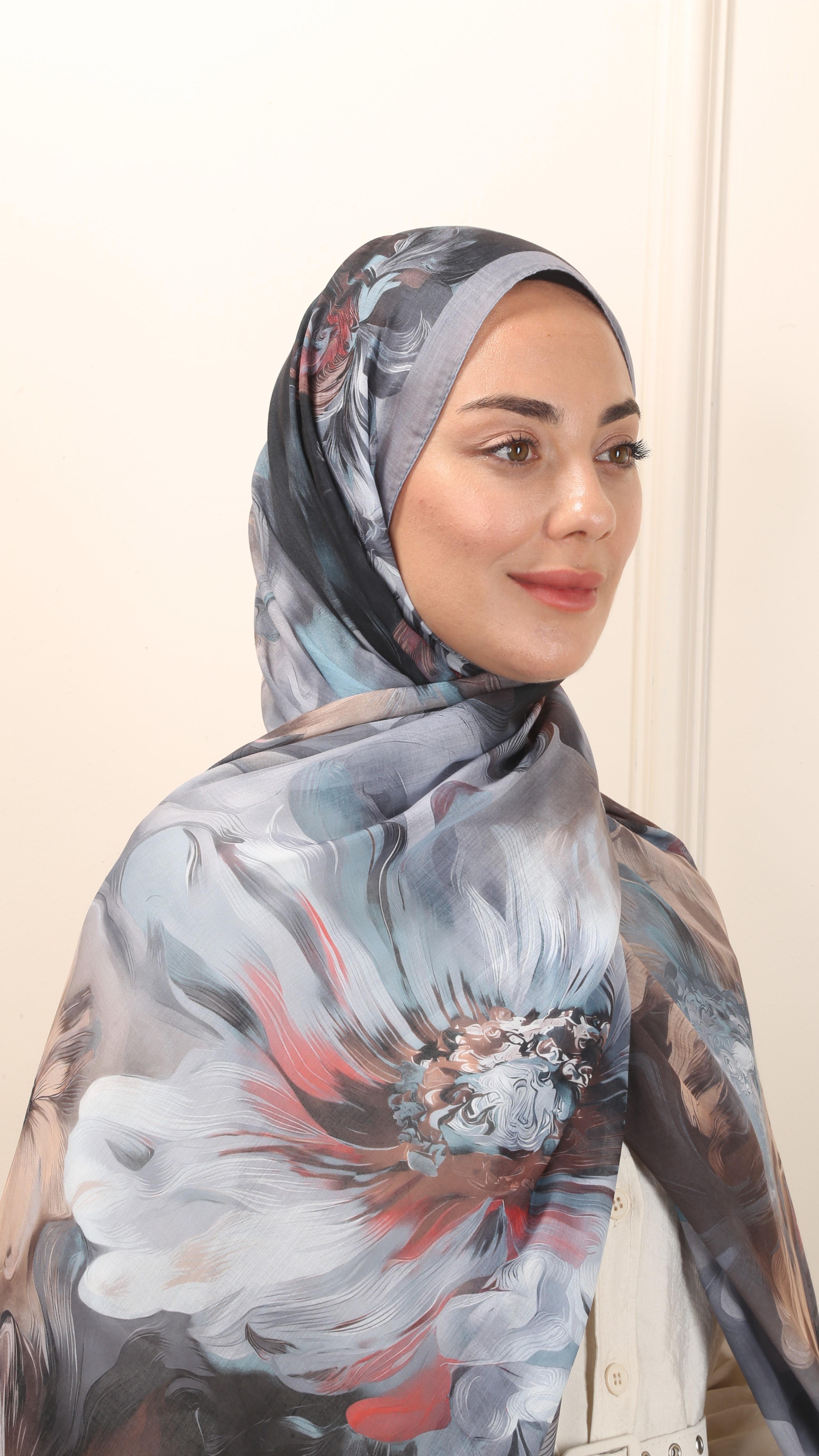 Desenli Pamuk Vual Şal Gri-8