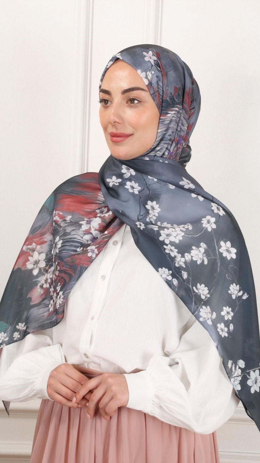 Desenli Pamuk Vual Şal Gri-5