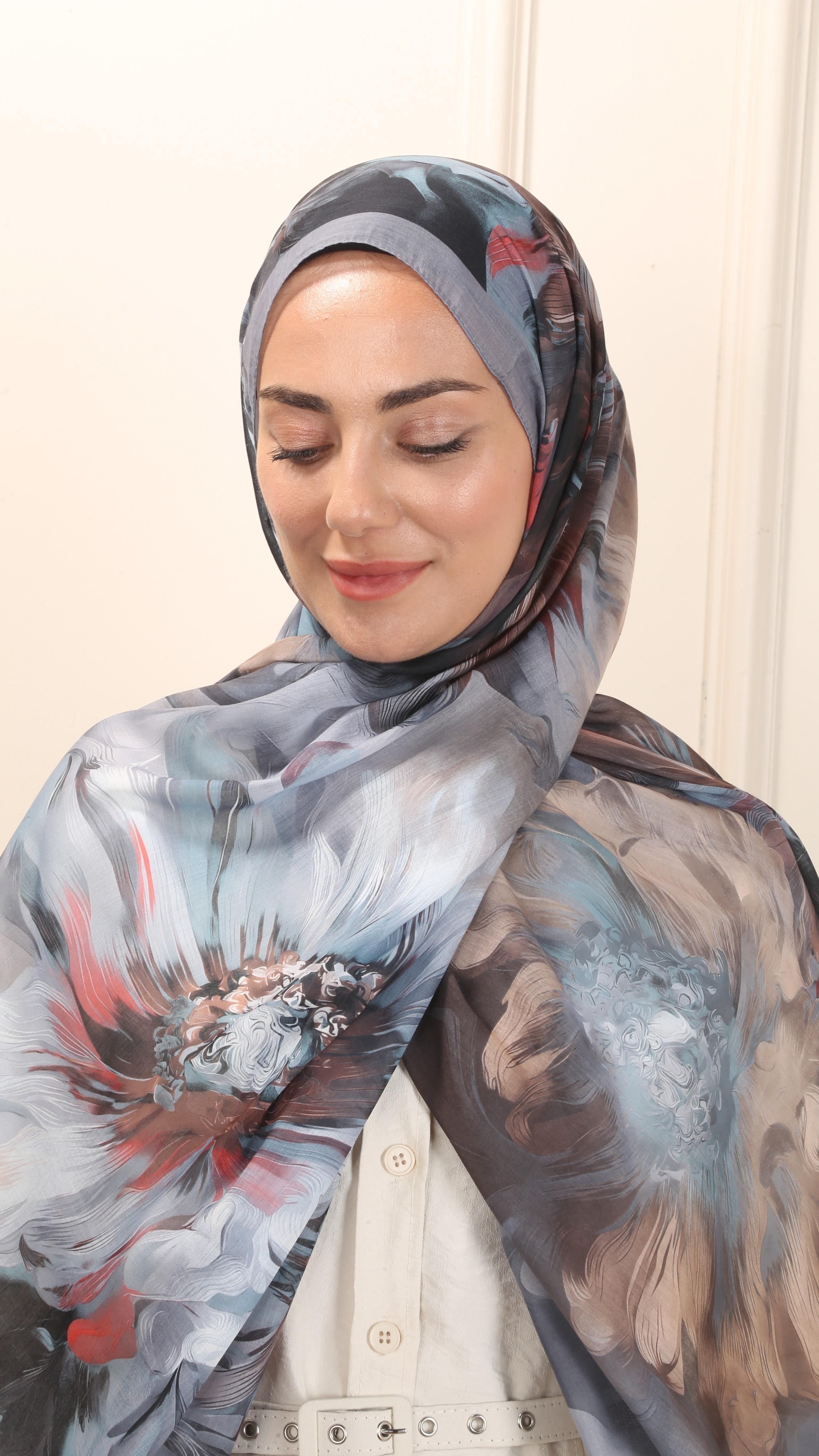 Desenli Pamuk Vual Şal Gri-8