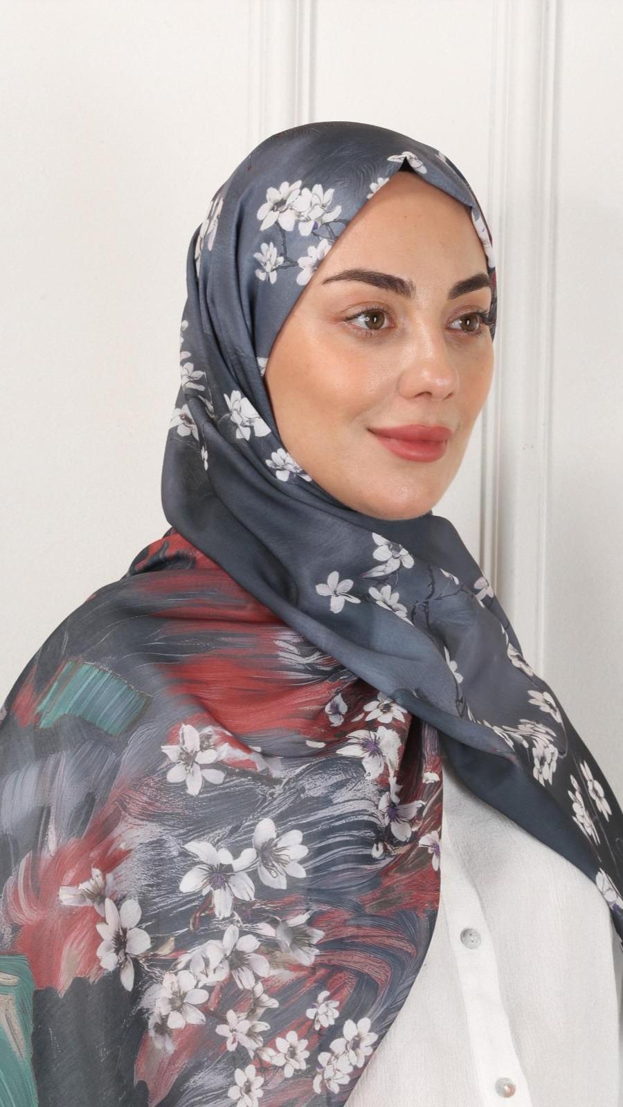 Desenli Pamuk Vual Şal Gri-5