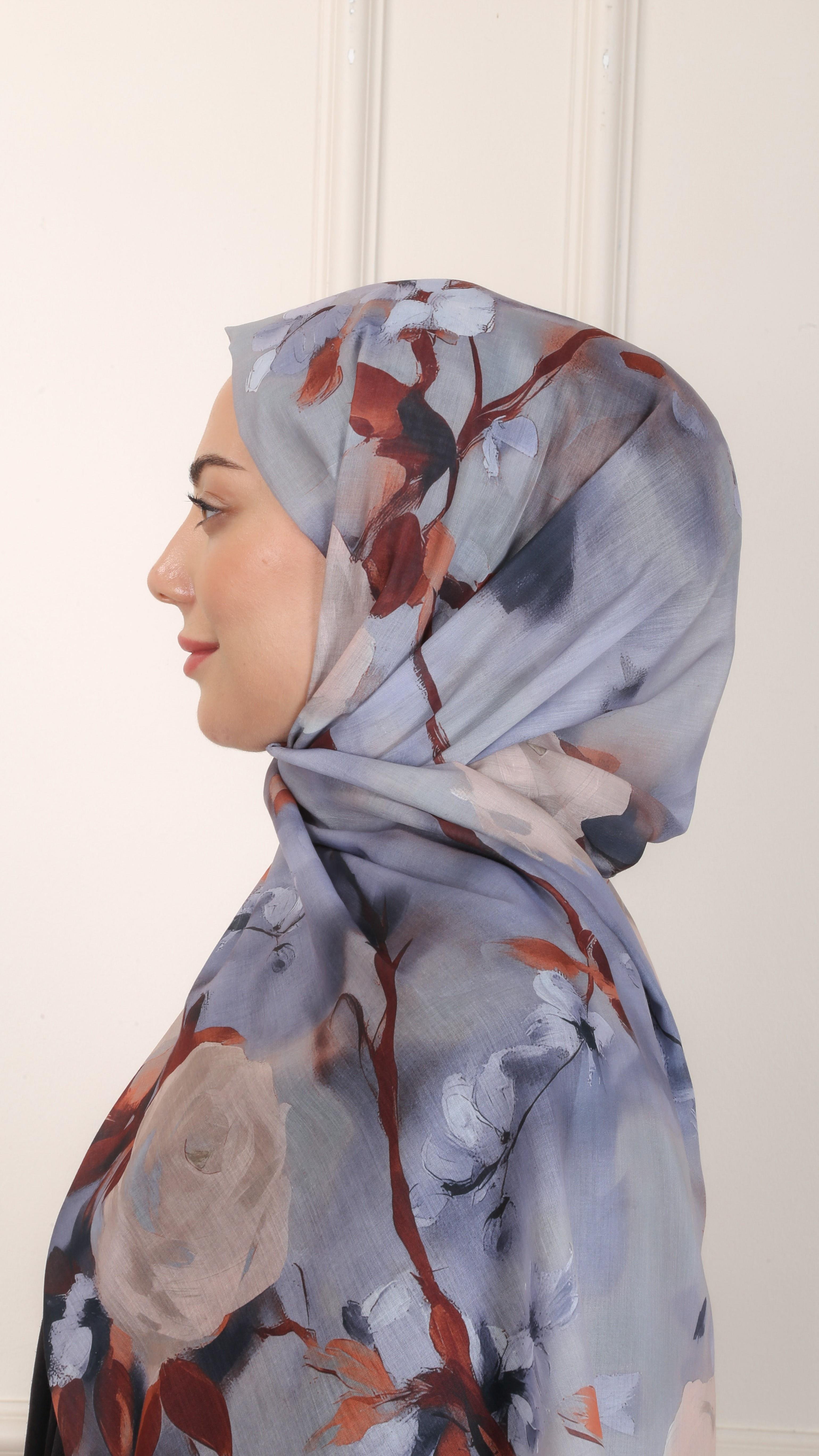 Desenli Pamuk Vual Şal Gri-5