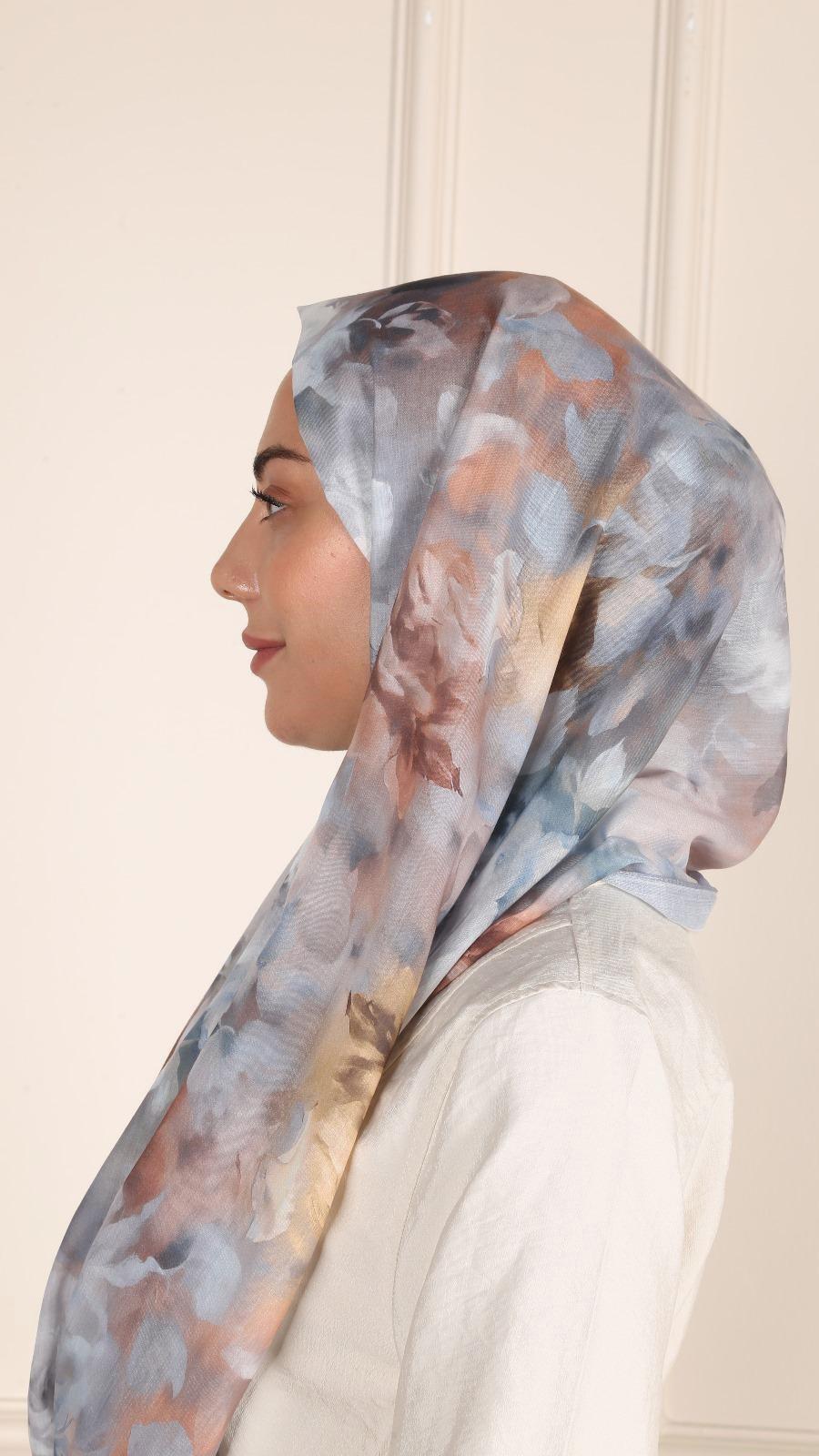 Desenli Pamuk Vual Şal Gri-5