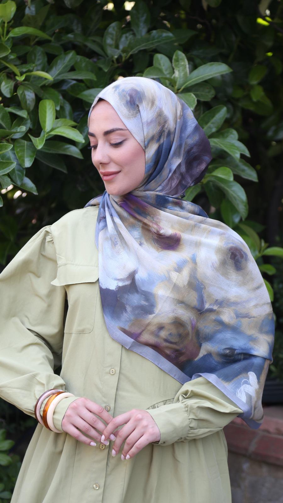 Desenli Pamuk Vual Şal Gri-2