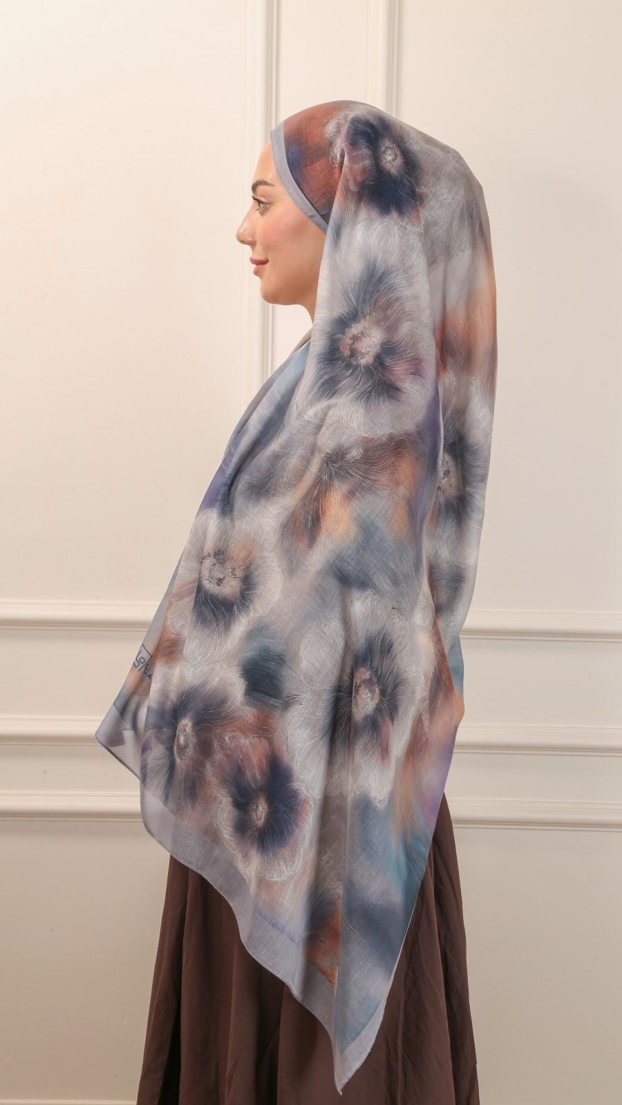 Desenli Pamuk Vual Şal Gri-5