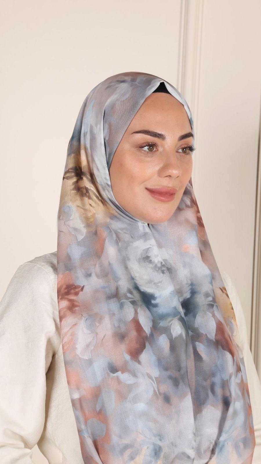 Desenli Pamuk Vual Şal Gri-5