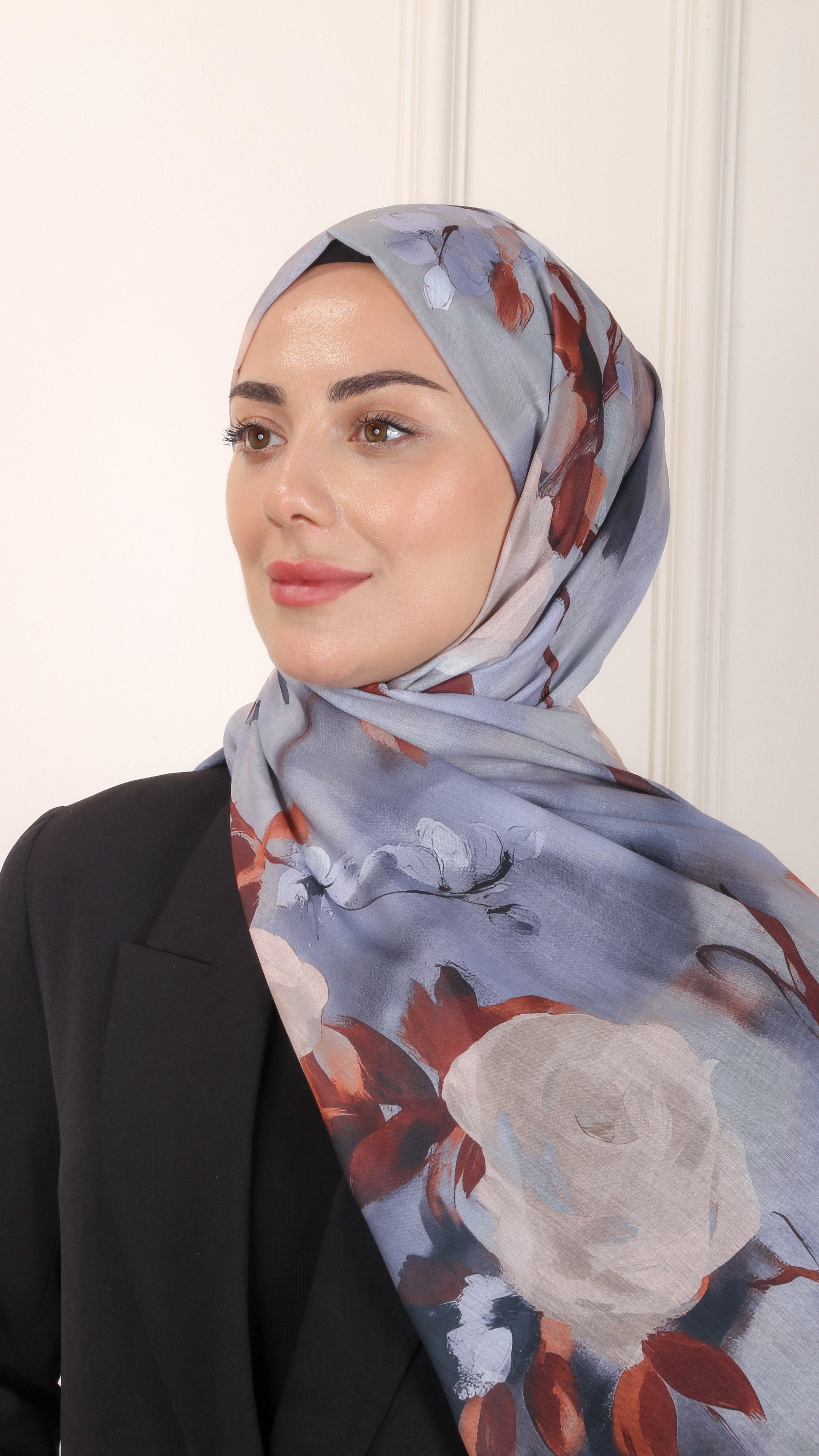 Desenli Pamuk Vual Şal Gri-5