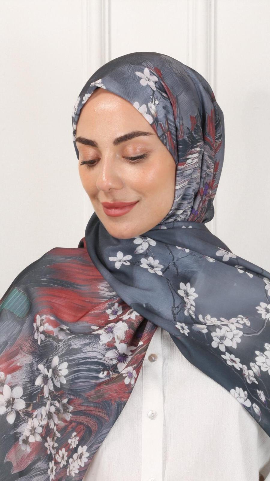 Desenli Pamuk Vual Şal Gri-5