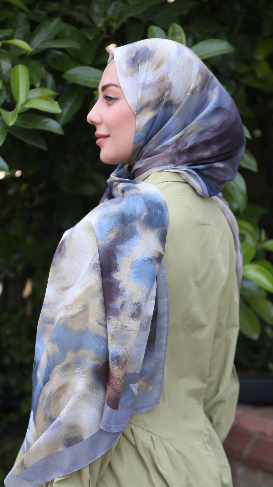 Desenli Pamuk Vual Şal Gri-2