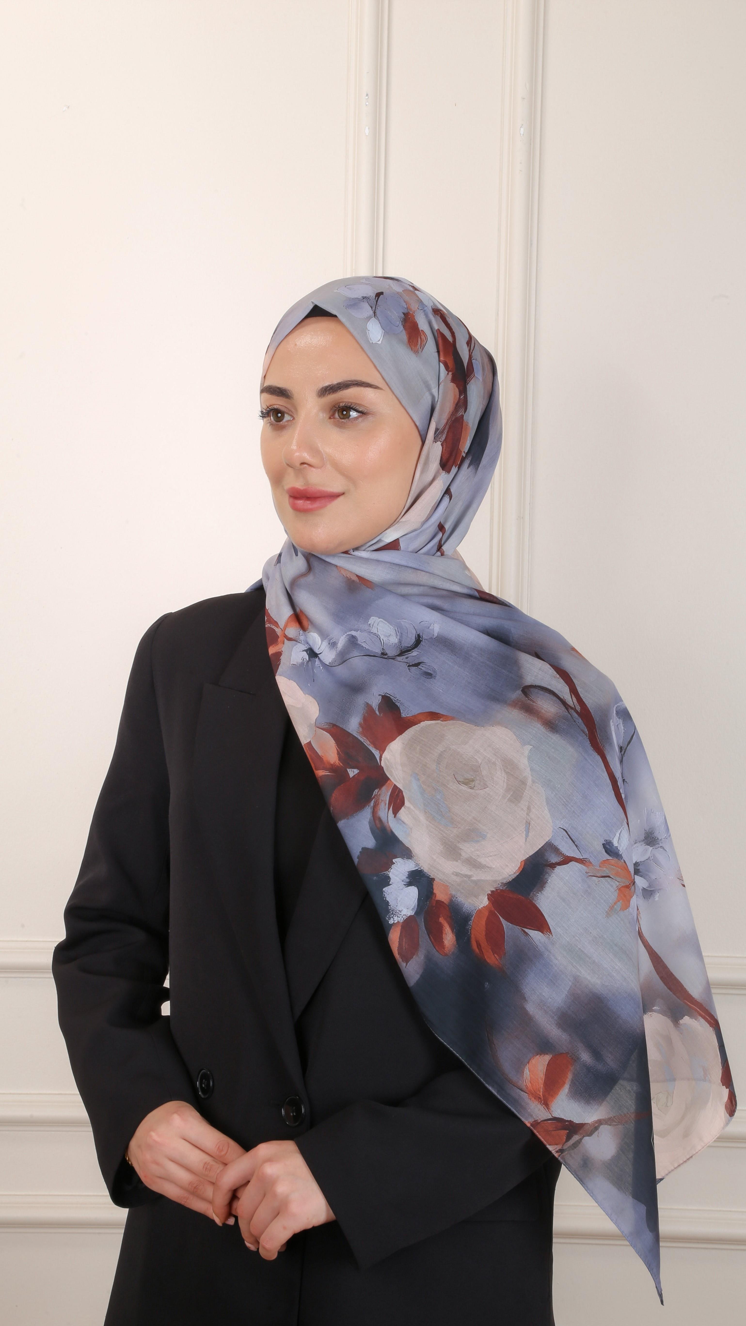 Desenli Pamuk Vual Şal Gri-5