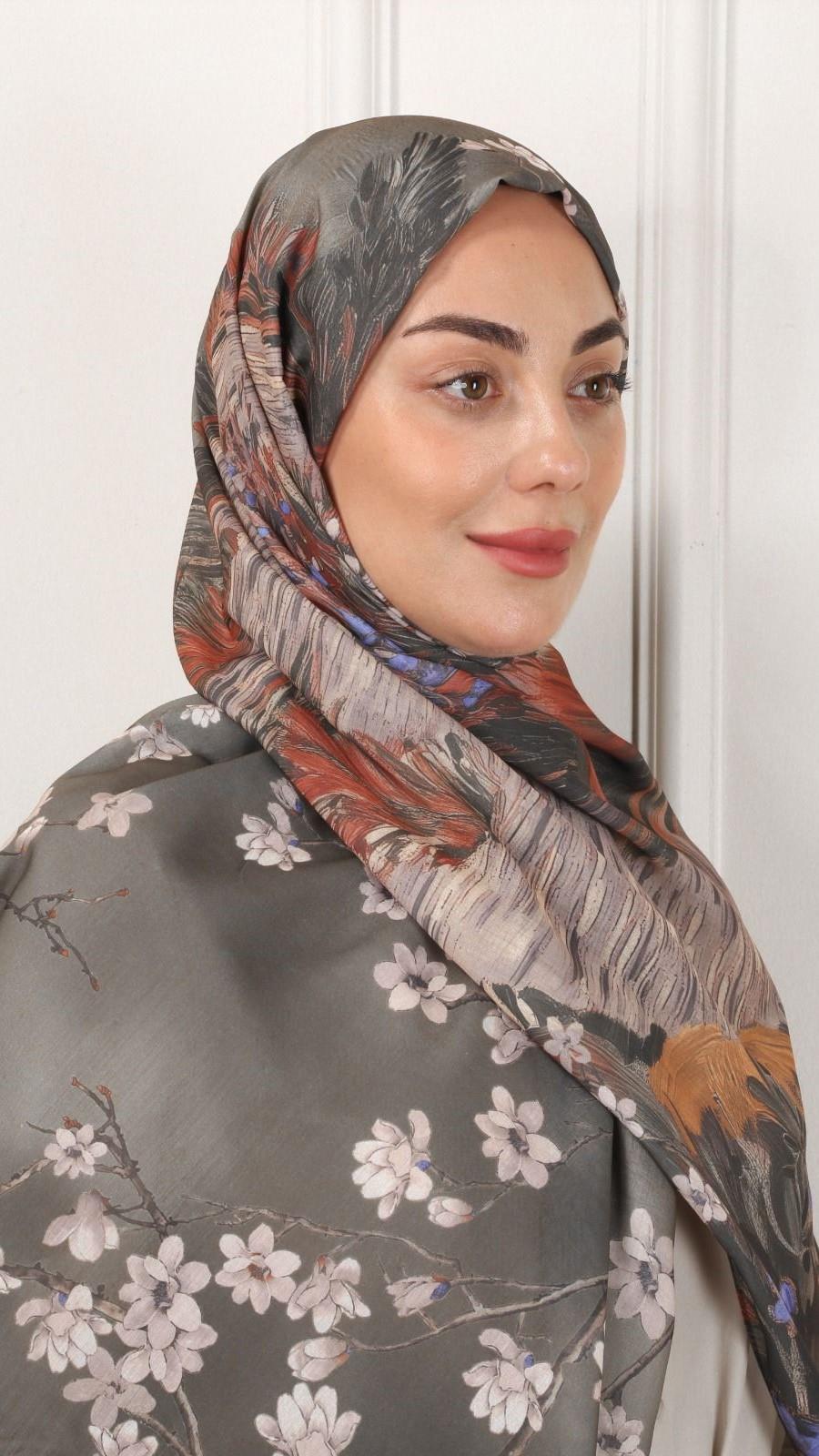 Desenli Pamuk Vual Şal Haki Yeşili-4