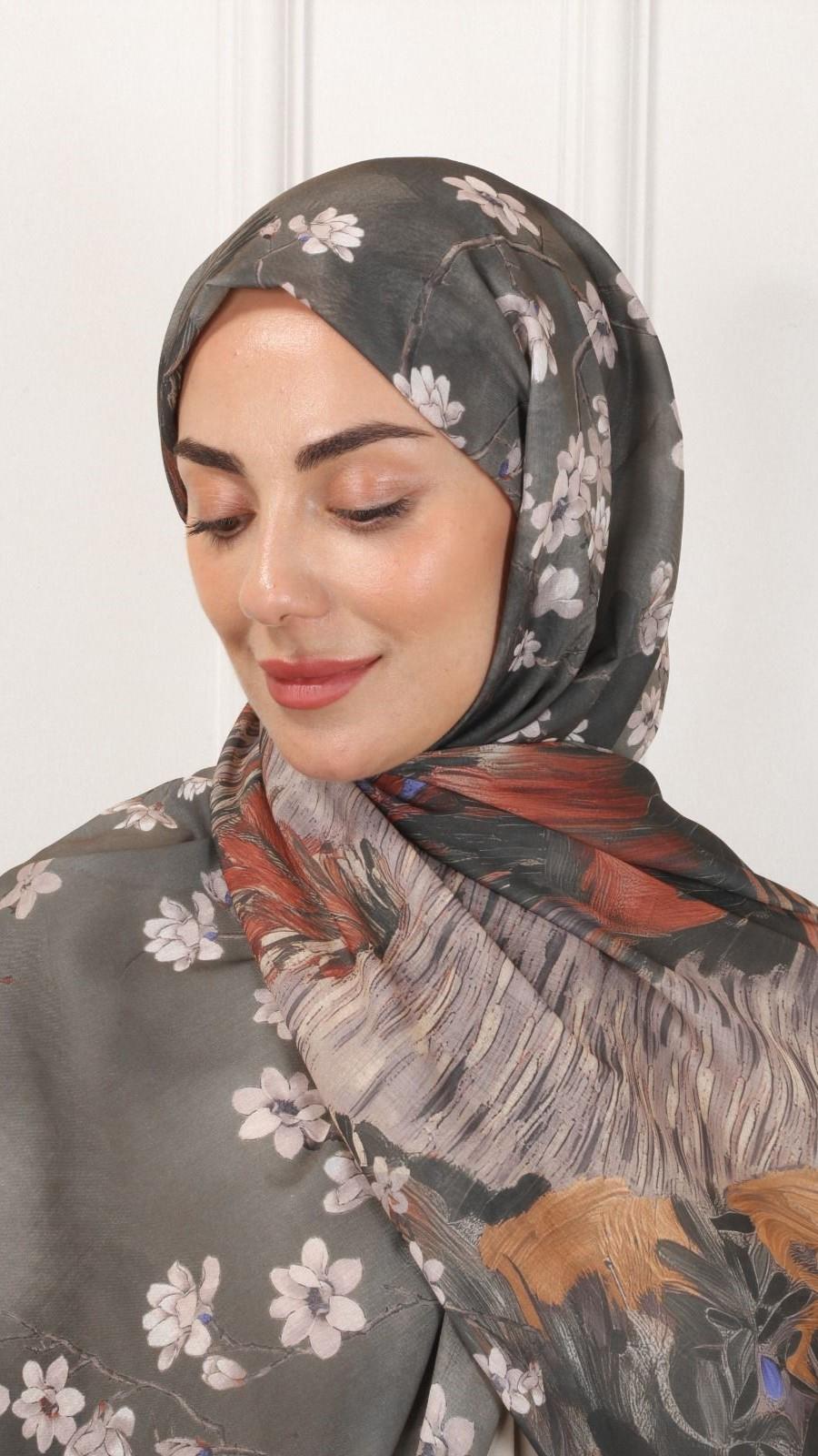 Desenli Pamuk Vual Şal Haki Yeşili-4