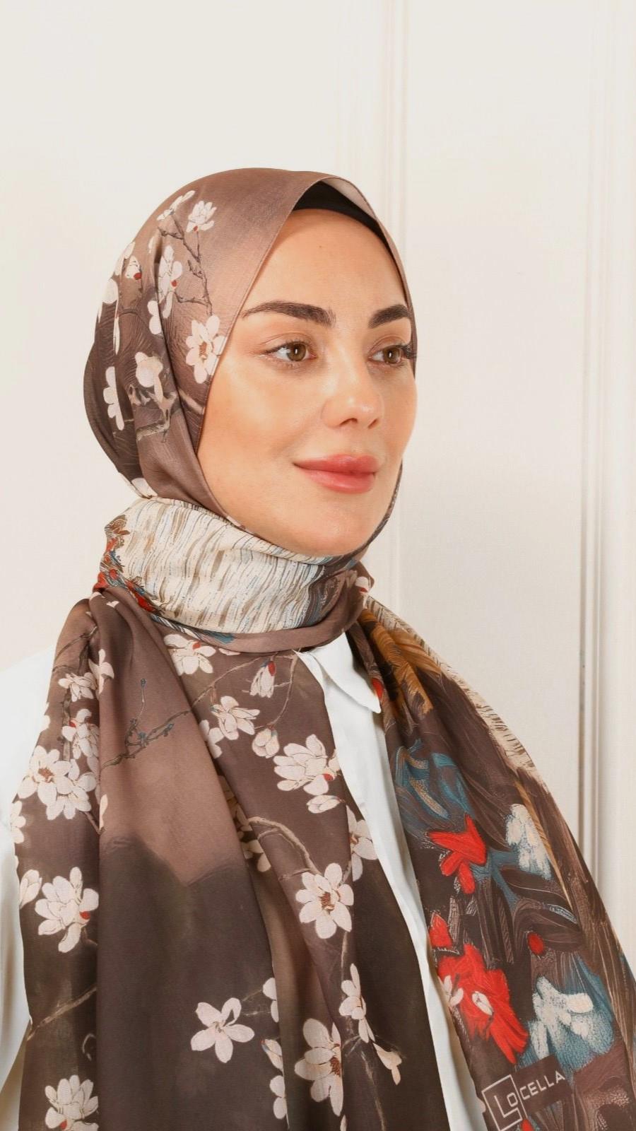 Desenli Pamuk Vual Şal Kahve-1