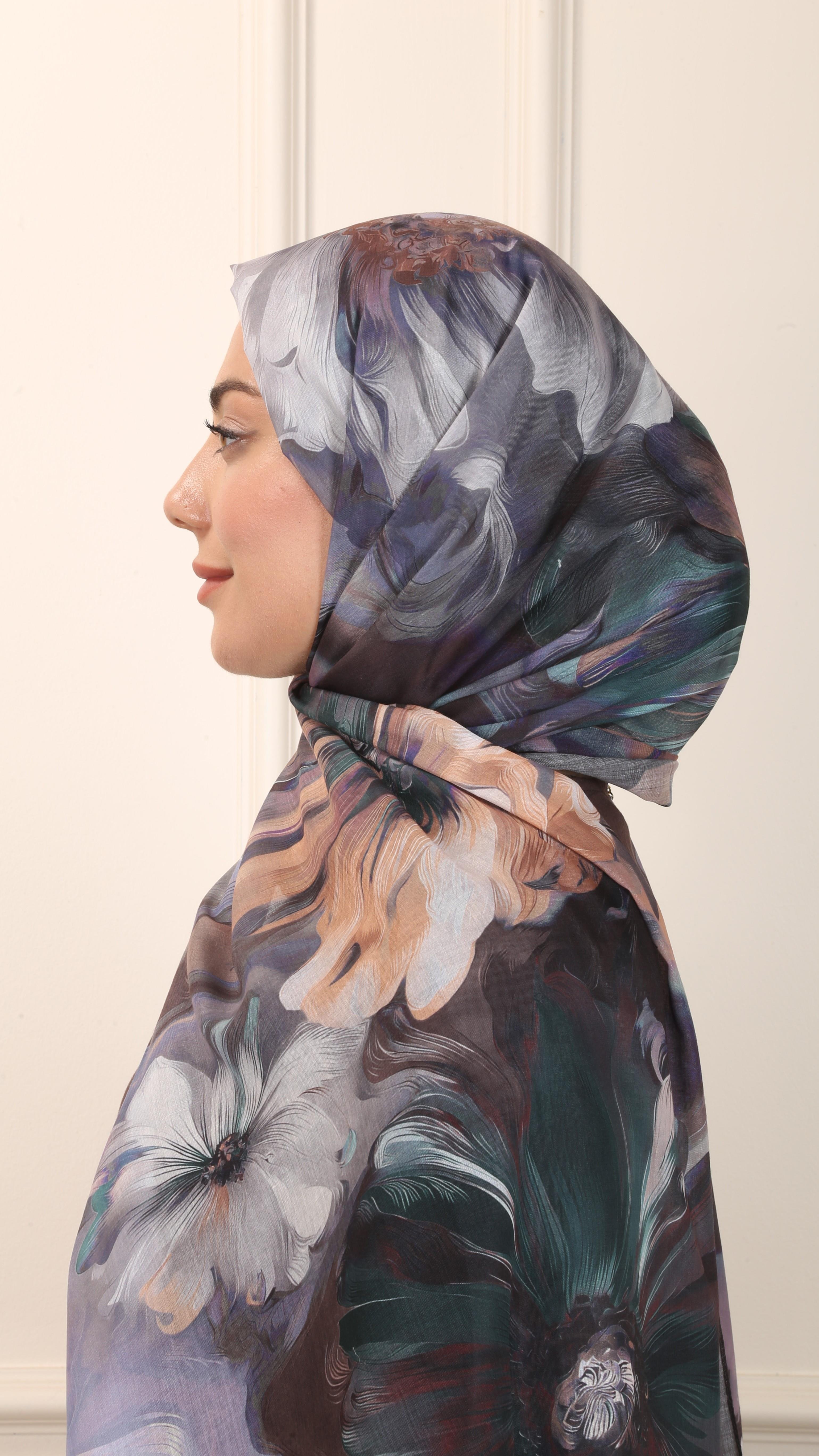 Desenli Pamuk Vual Şal Kahve-9