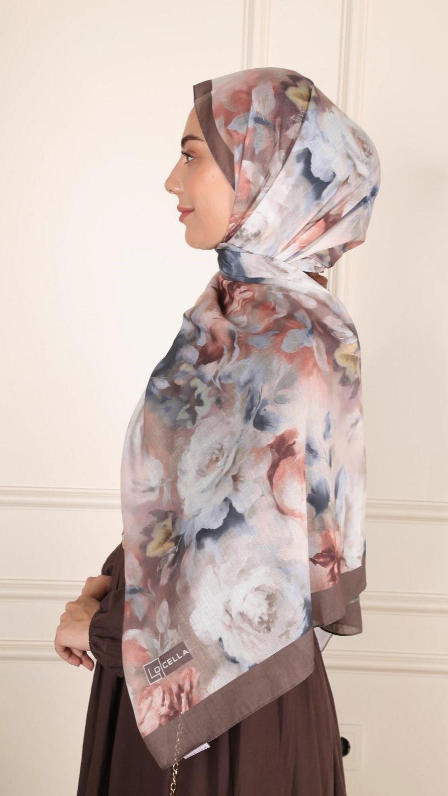 Desenli Pamuk Vual Şal Kahve-2