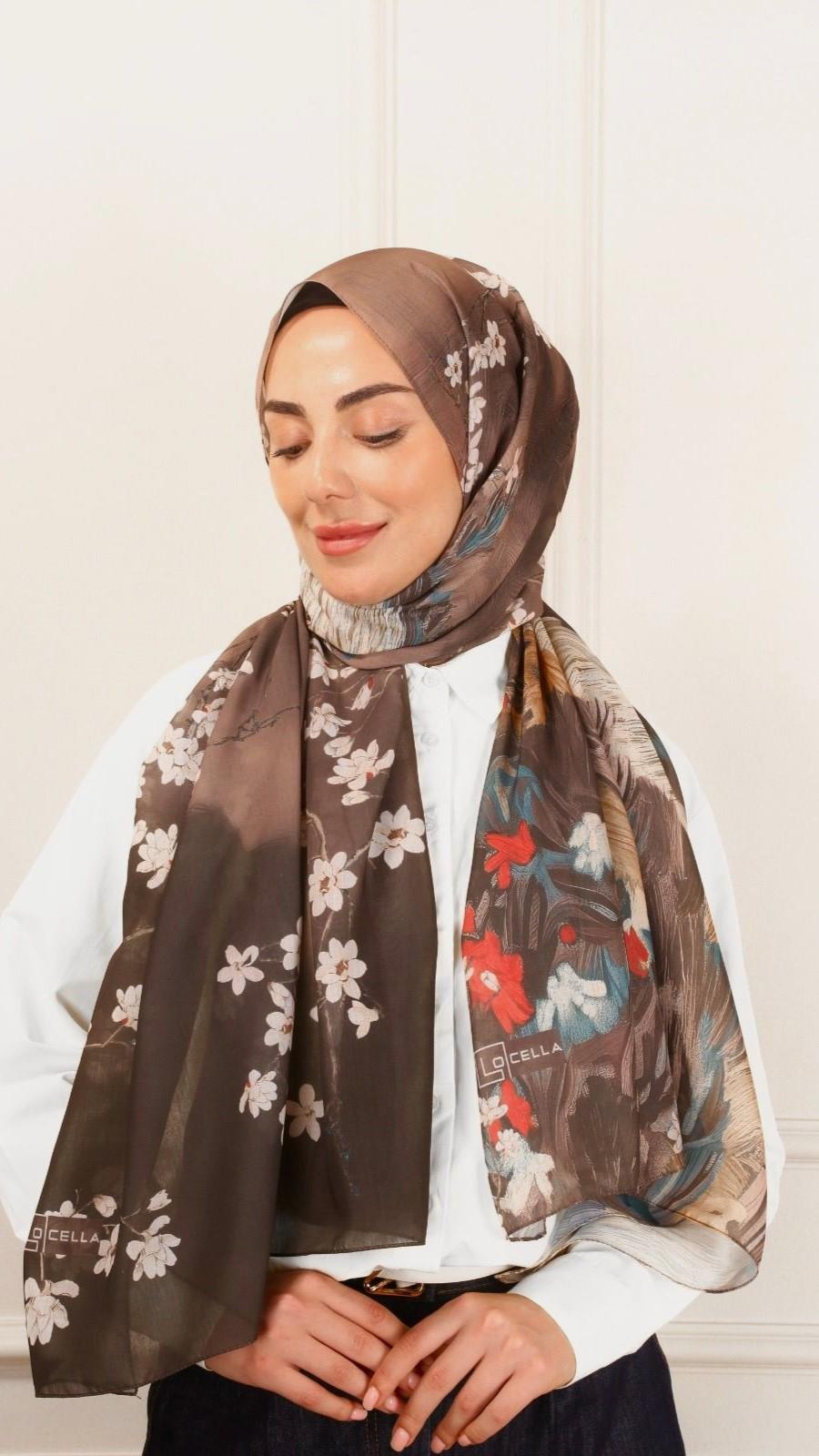 Desenli Pamuk Vual Şal Kahve-1