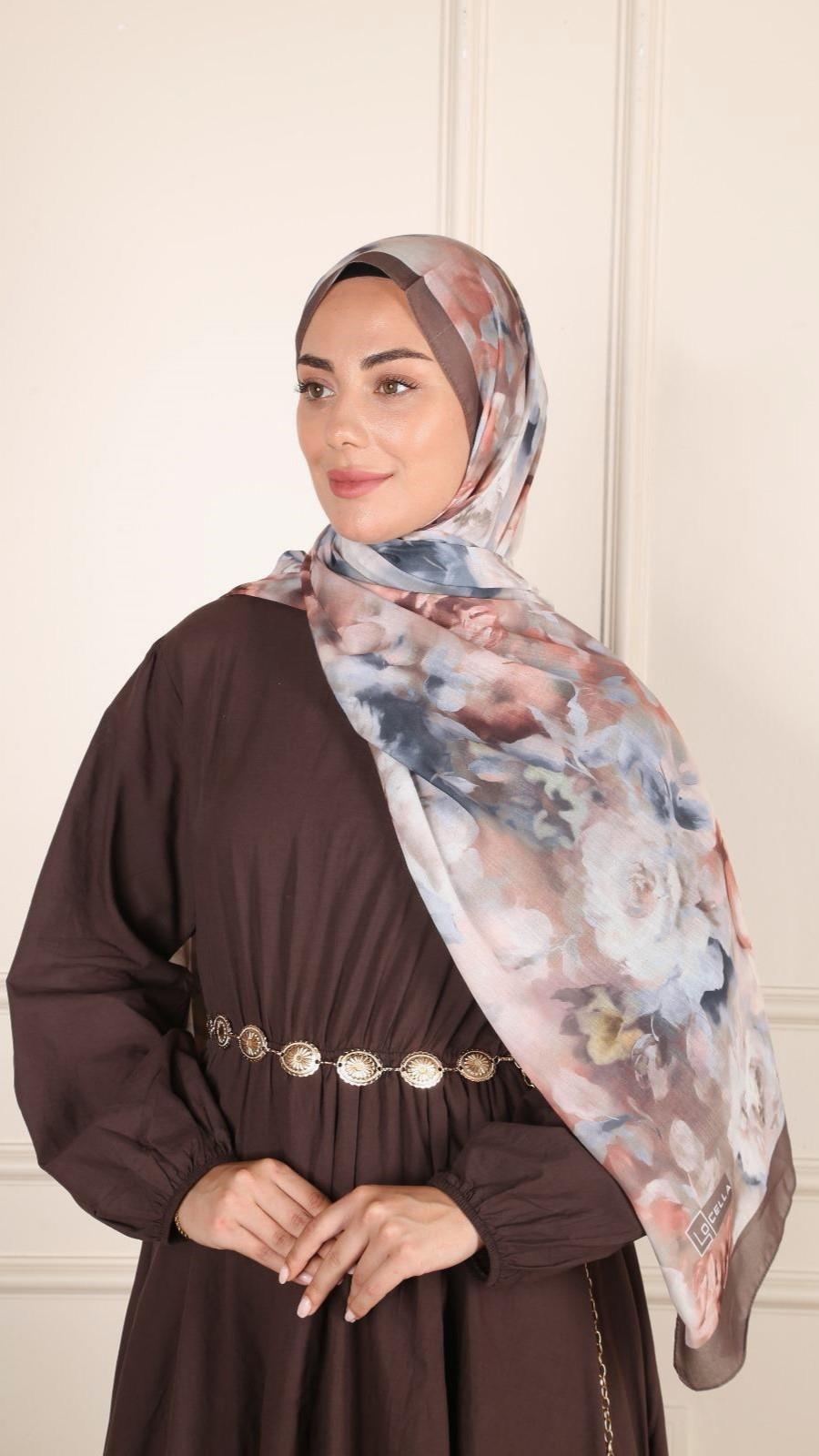 Desenli Pamuk Vual Şal Kahve-2