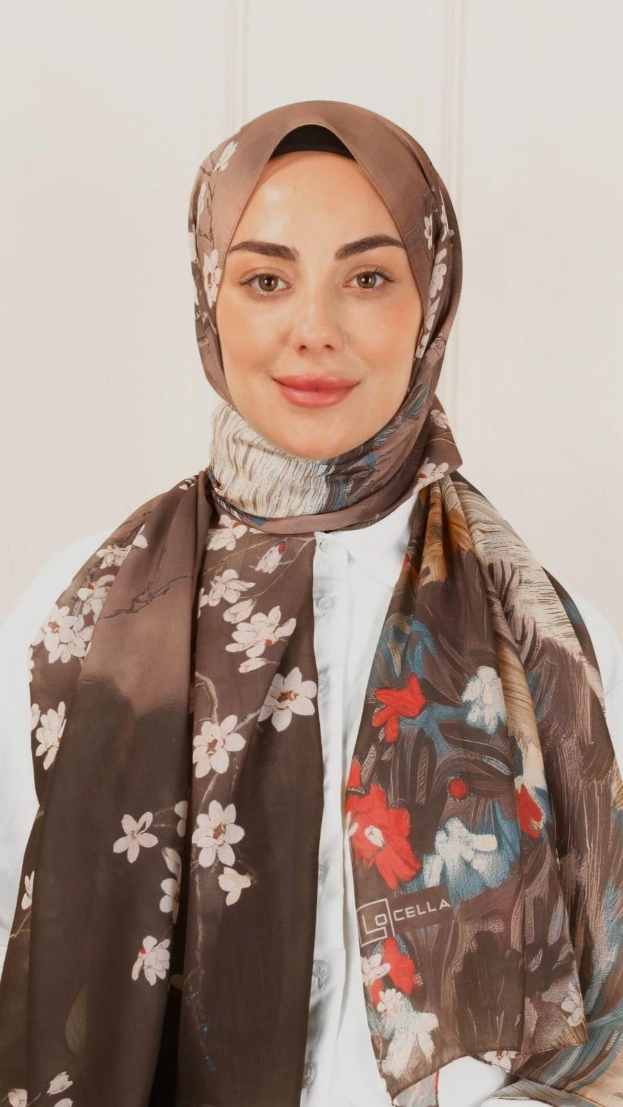 Desenli Pamuk Vual Şal Kahve-1