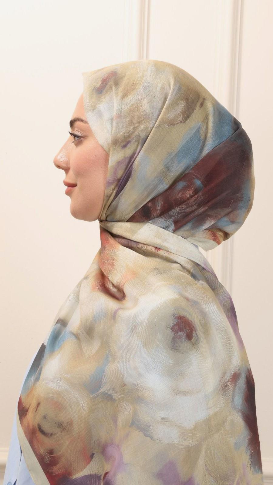 Desenli Pamuk Vual Şal Keten Yeşili-5