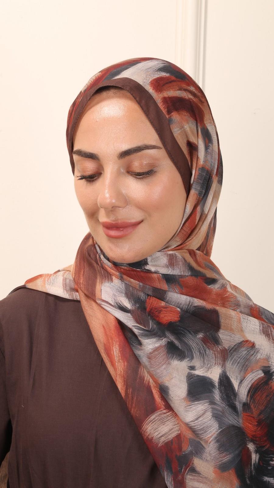 Desenli Pamuk Vual Şal Kahve-2