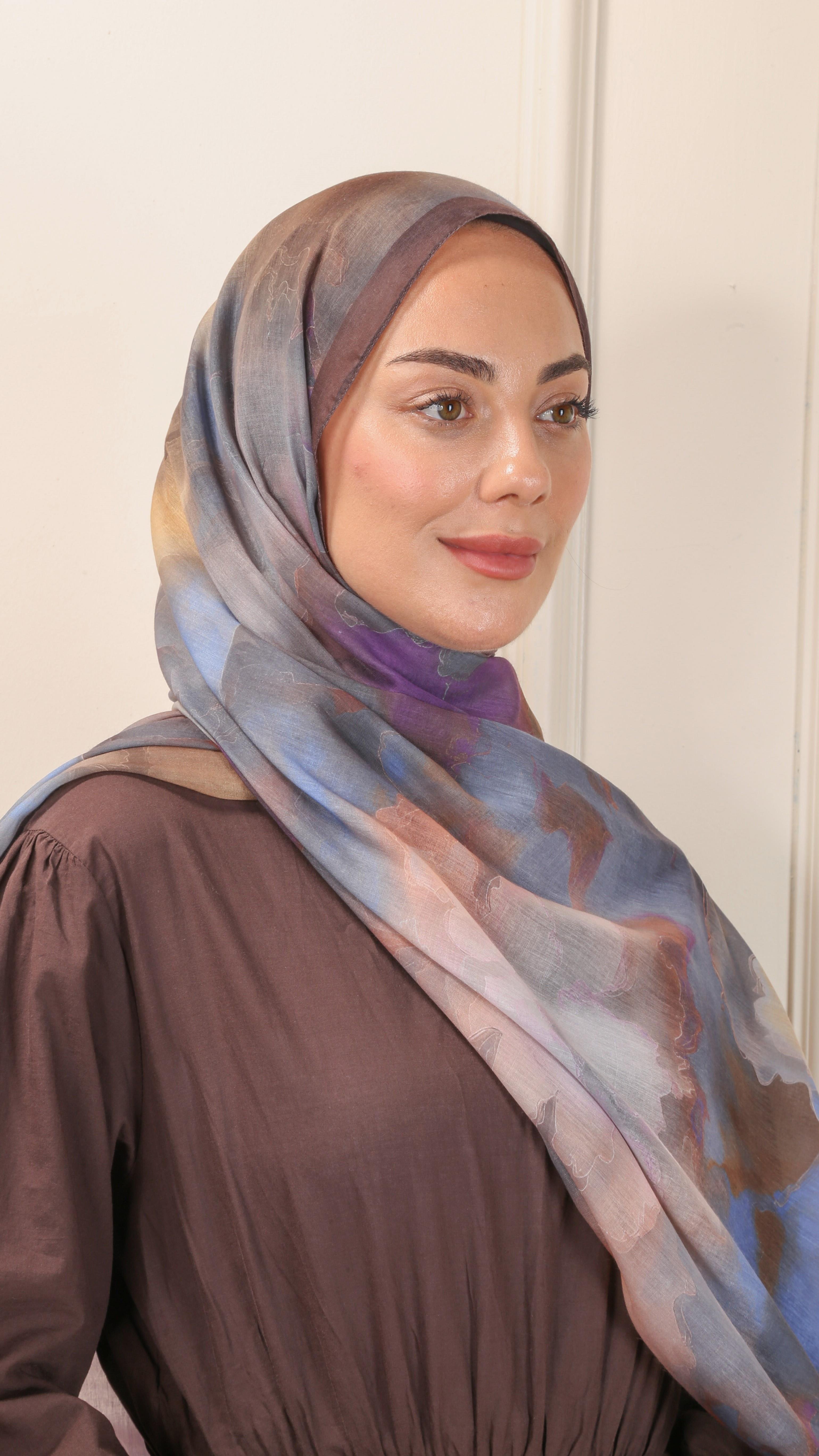 Desenli Pamuk Vual Şal Kahve-6