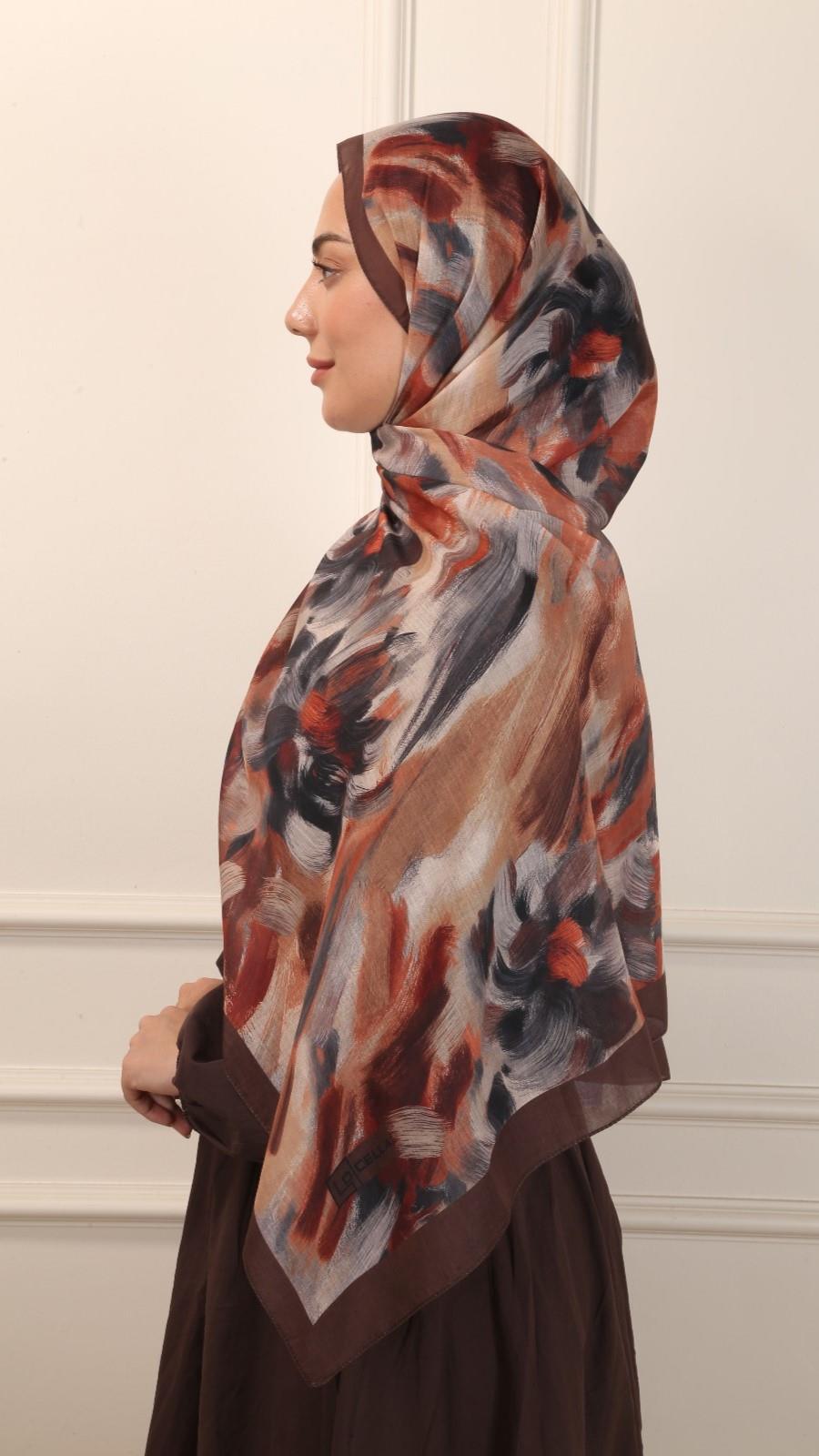 Desenli Pamuk Vual Şal Kahve-2