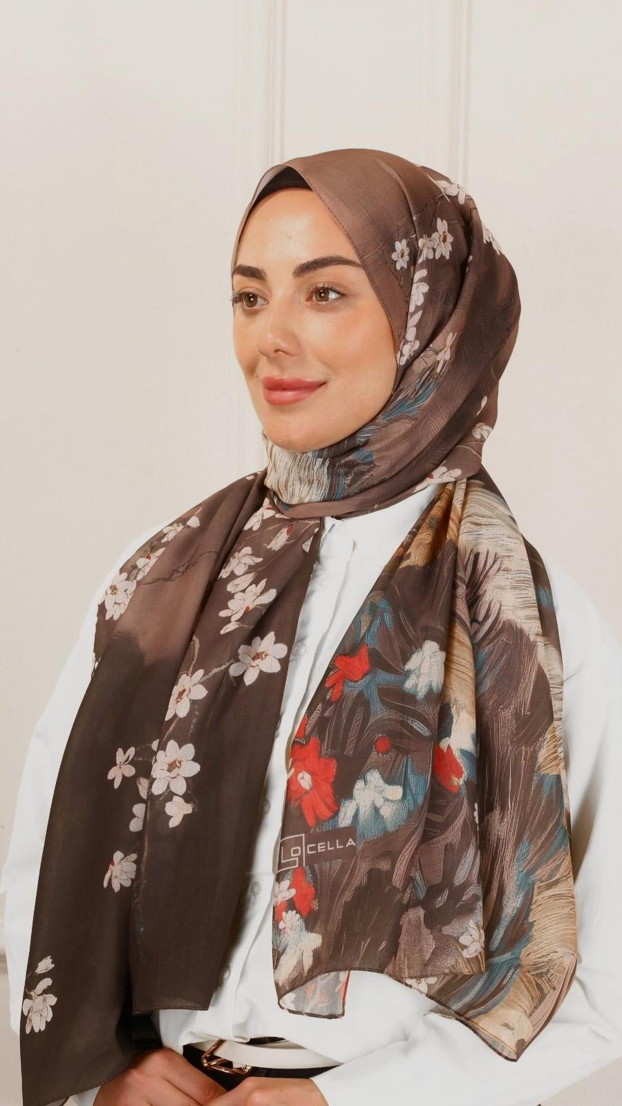 Desenli Pamuk Vual Şal Kahve-1