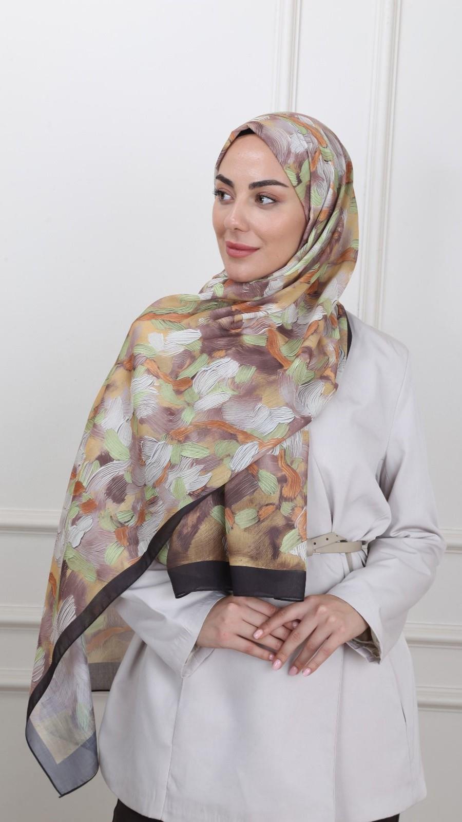 Desenli Pamuk Vual Şal Kahve-6