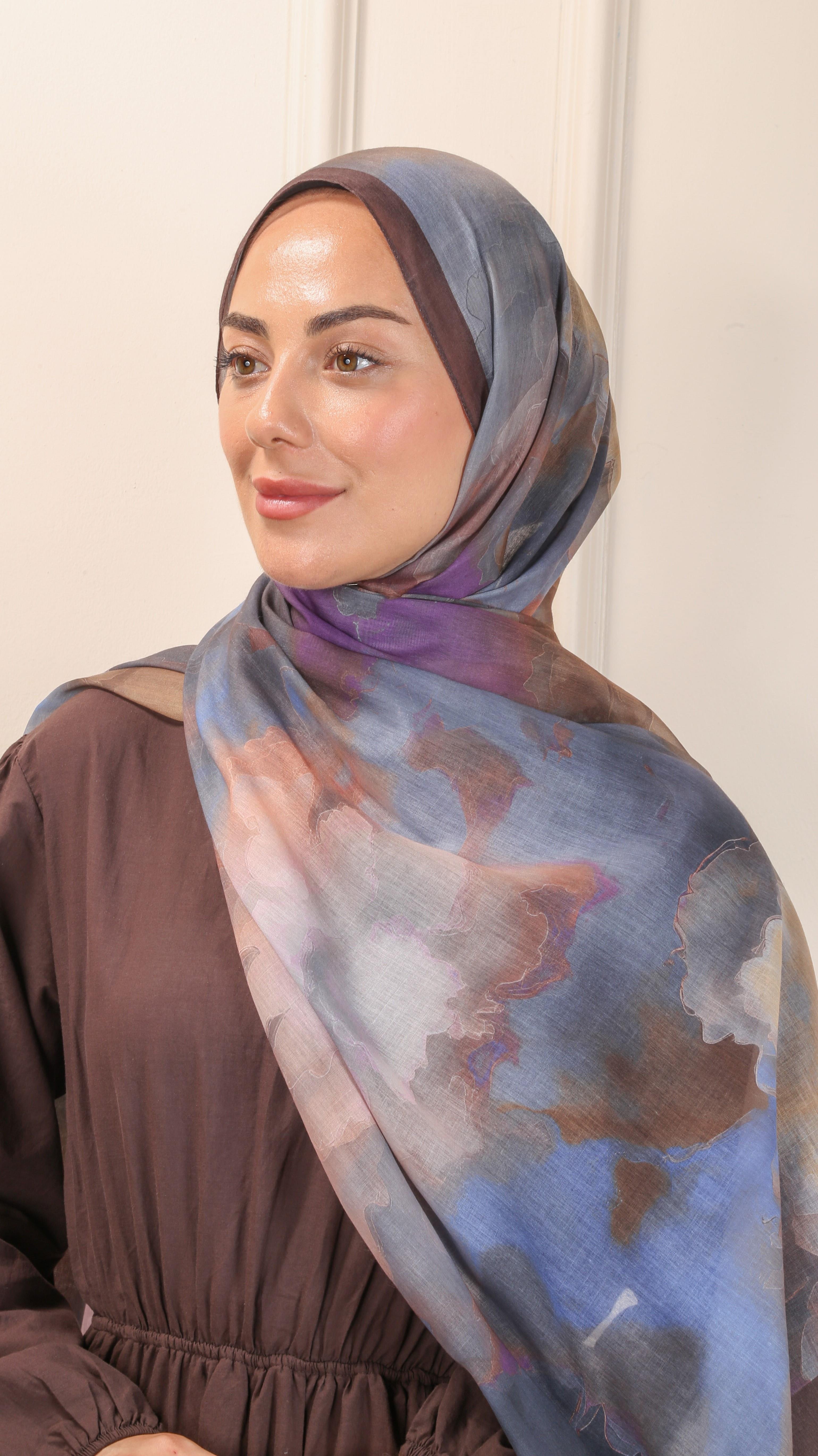 Desenli Pamuk Vual Şal Kahve-6