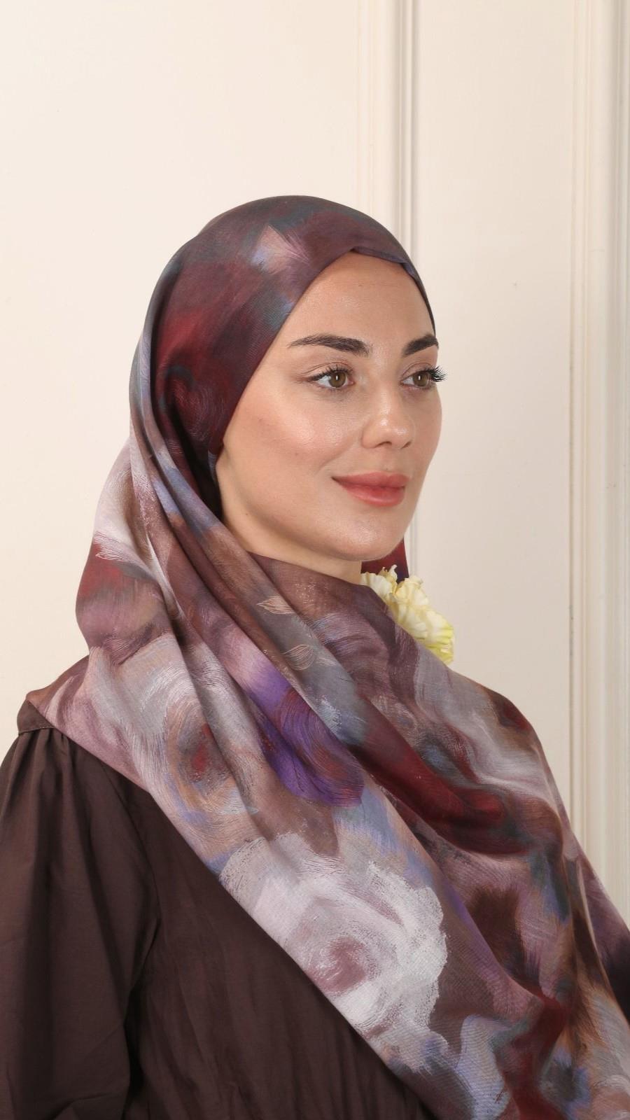 Desenli Pamuk Vual Şal Kahve-4