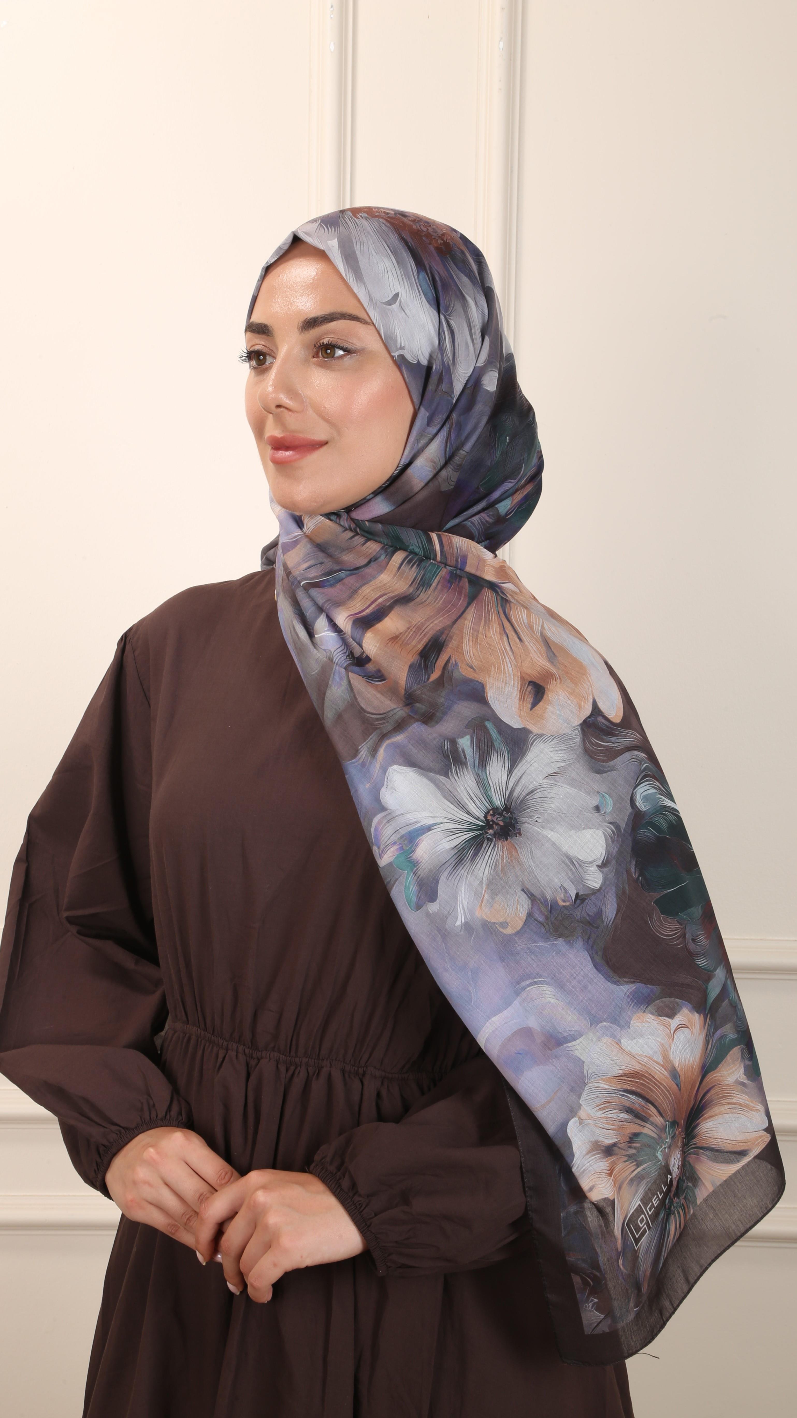 Desenli Pamuk Vual Şal Kahve-9