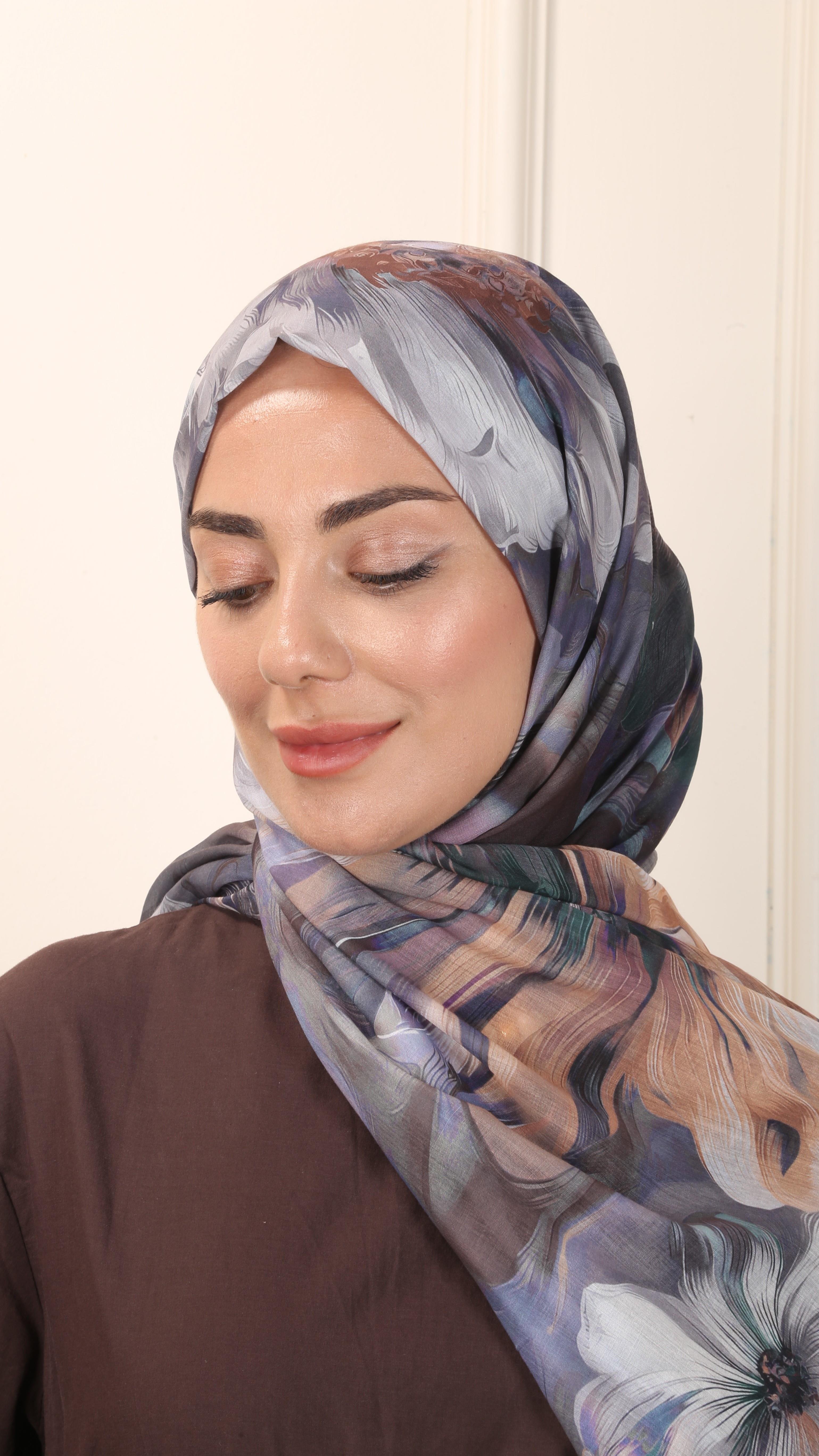 Desenli Pamuk Vual Şal Kahve-9