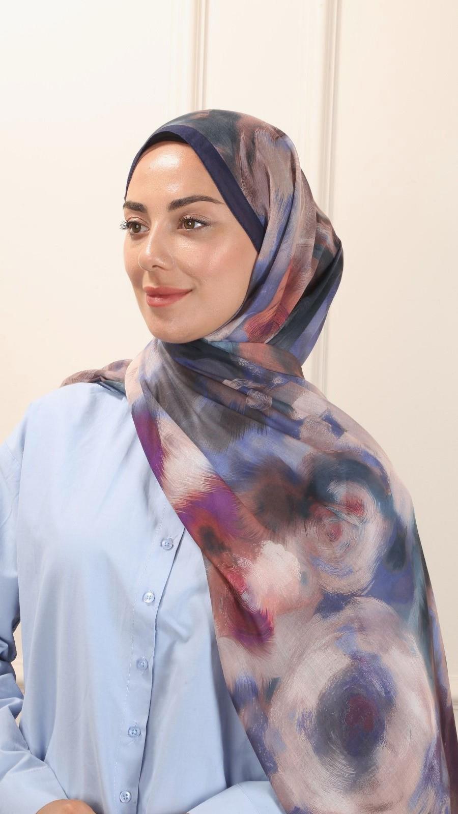 Desenli Pamuk Vual Şal Lacivert-6