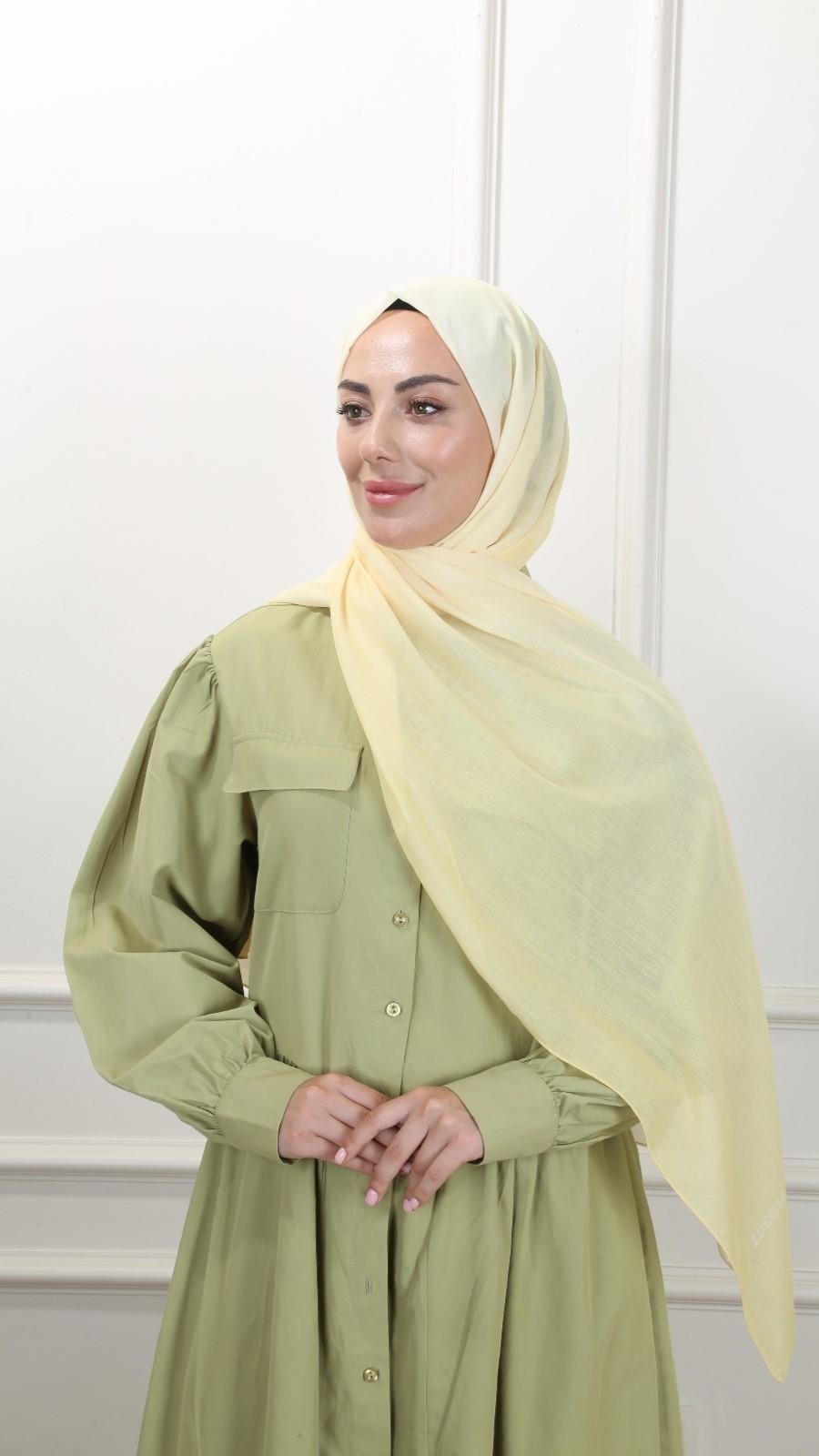 Desenli Pamuk Vual Şal Limon Sarısı-3 