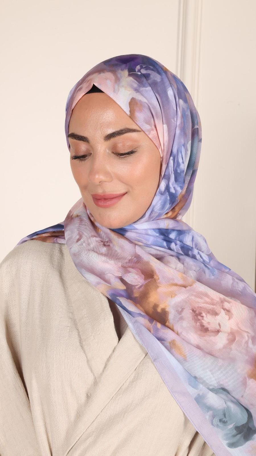 Desenli Pamuk Vual Şal Lila-7