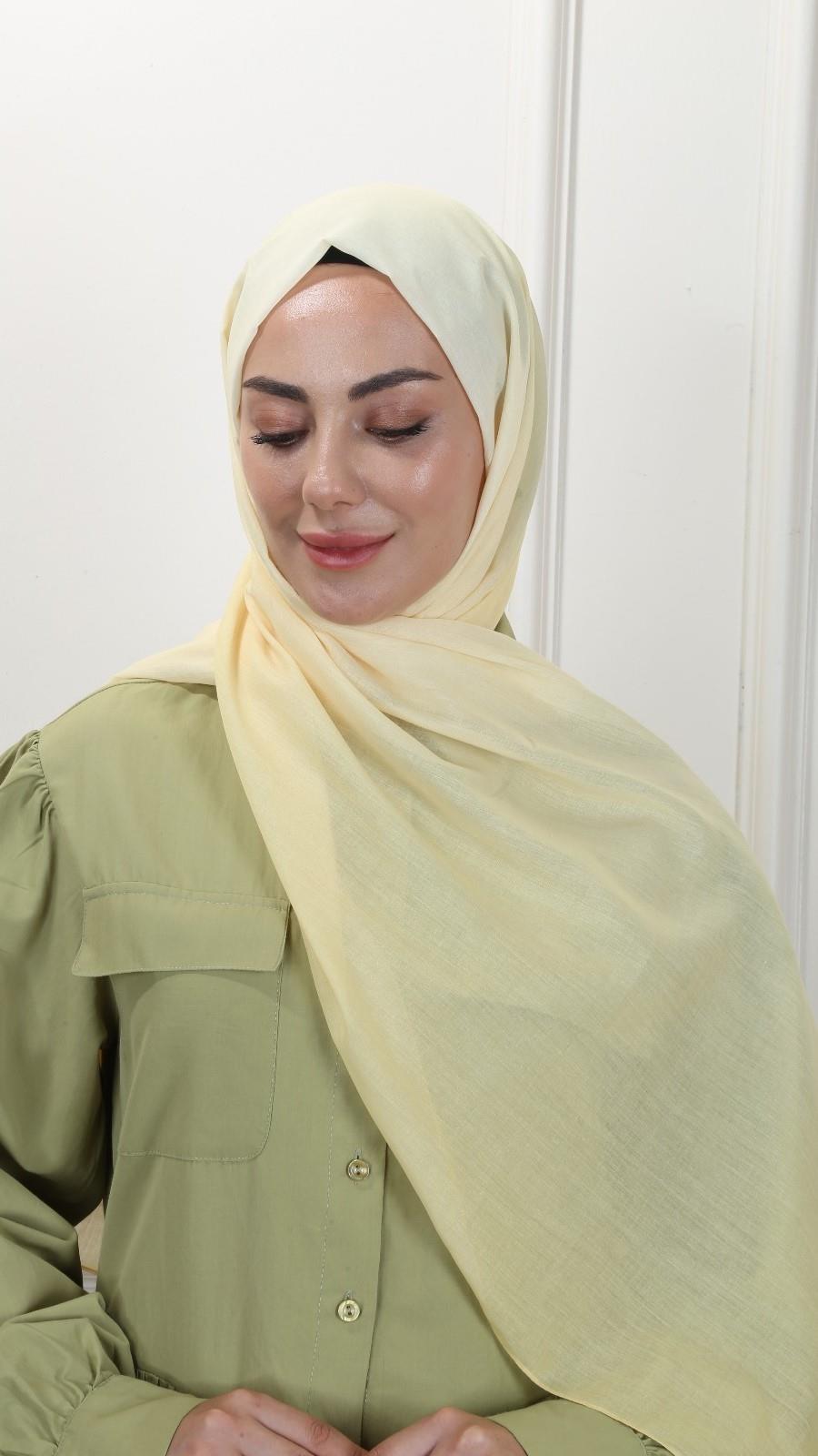 Desenli Pamuk Vual Şal Limon Sarısı-3 