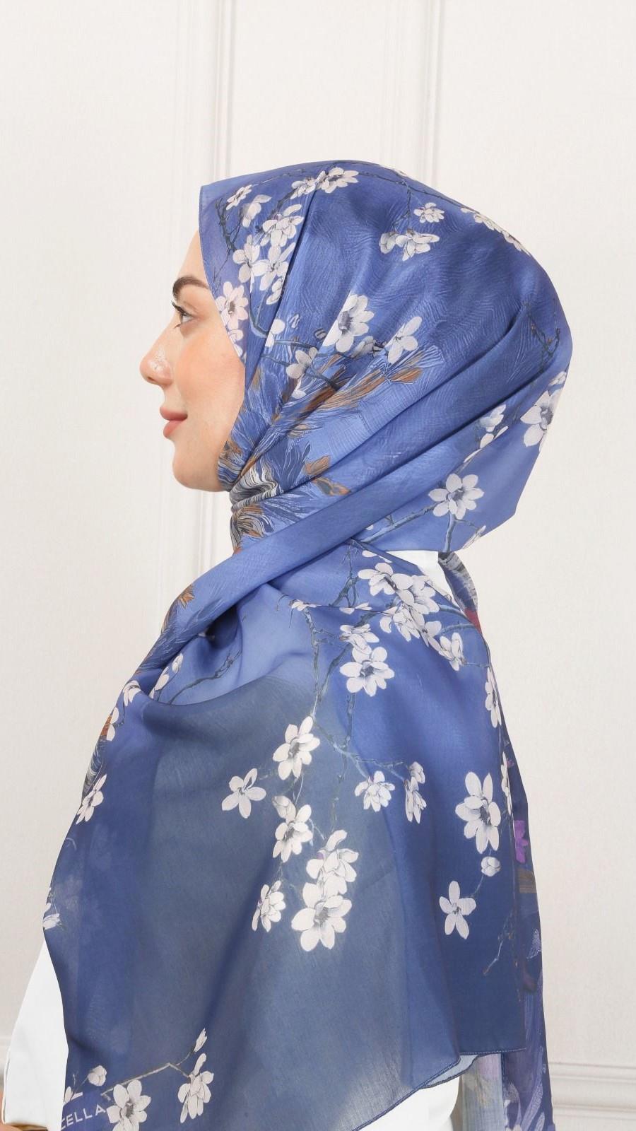 Desenli Pamuk Vual Şal Lacivert-8