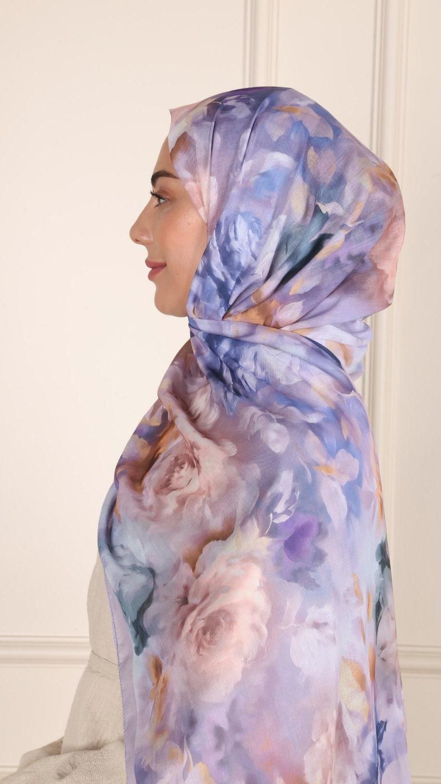 Desenli Pamuk Vual Şal Lila-7