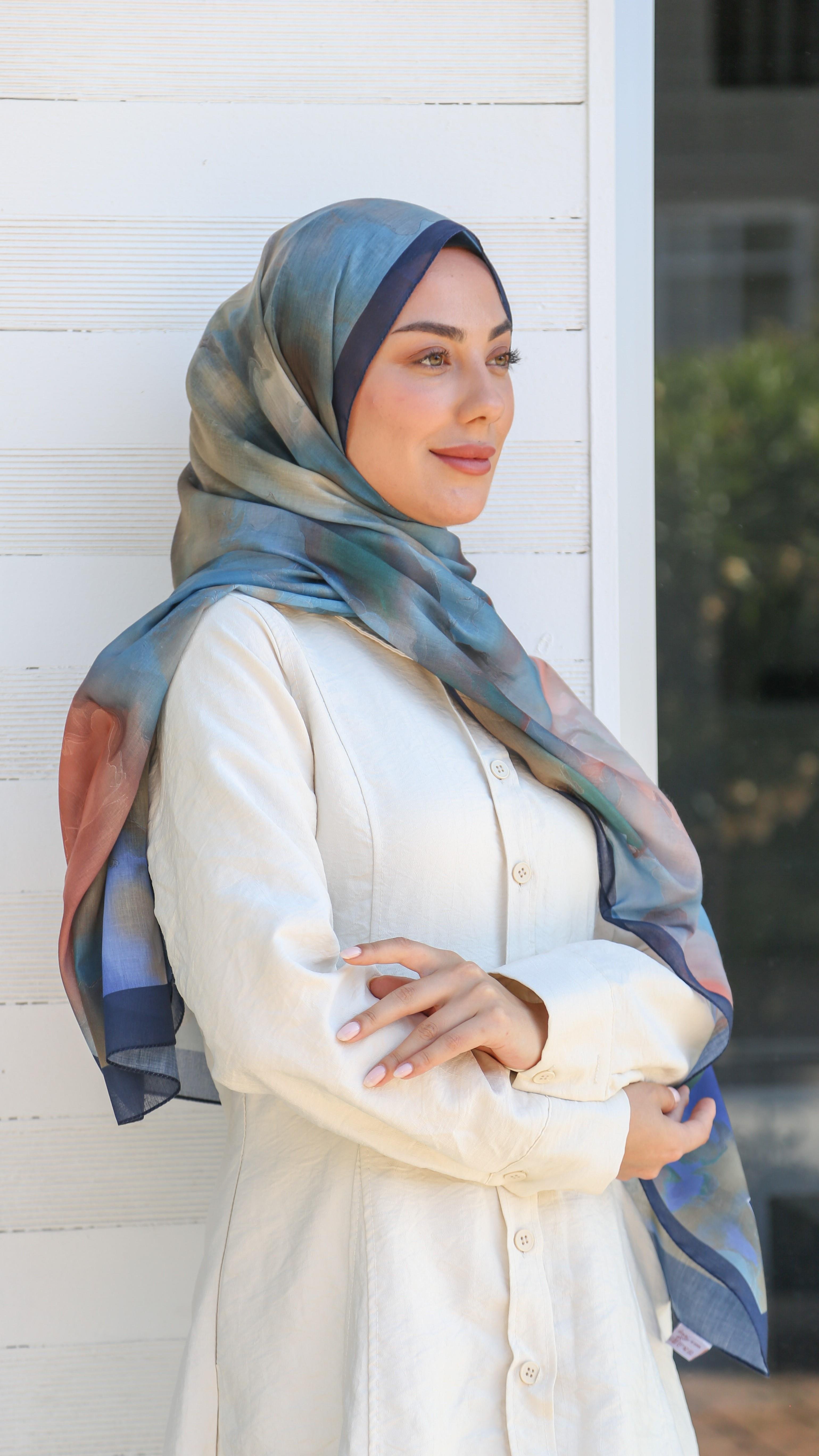 Desenli Pamuk Vual Şal Lacivert-10