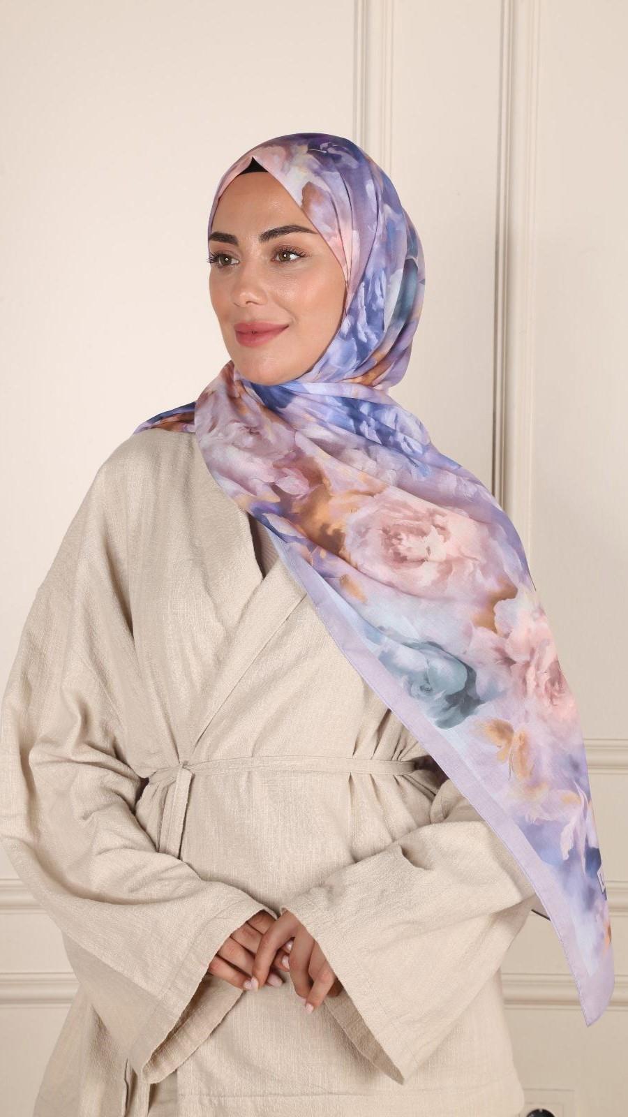 Desenli Pamuk Vual Şal Lila-7