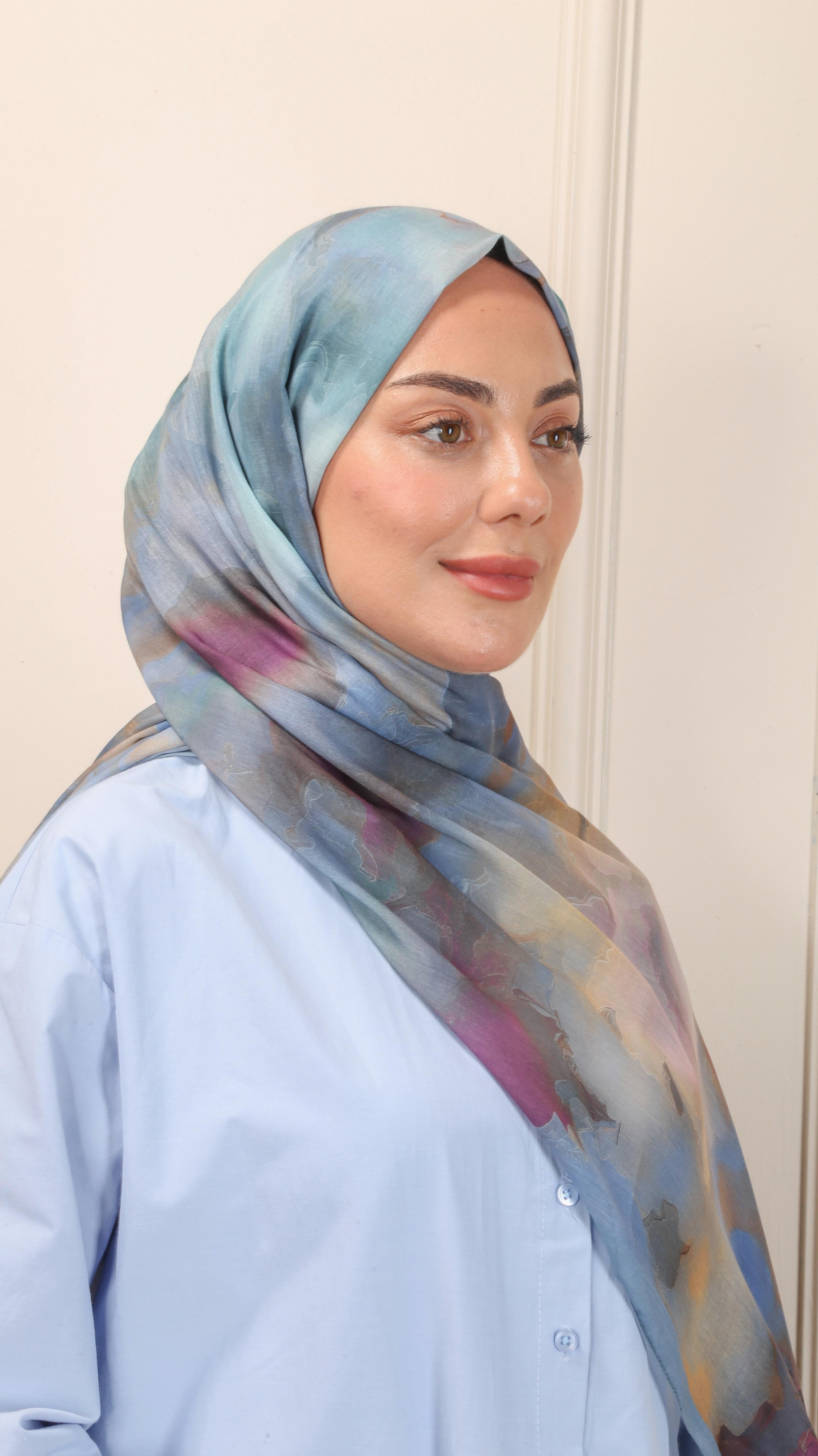 Desenli Pamuk Vual Şal Mavi-7