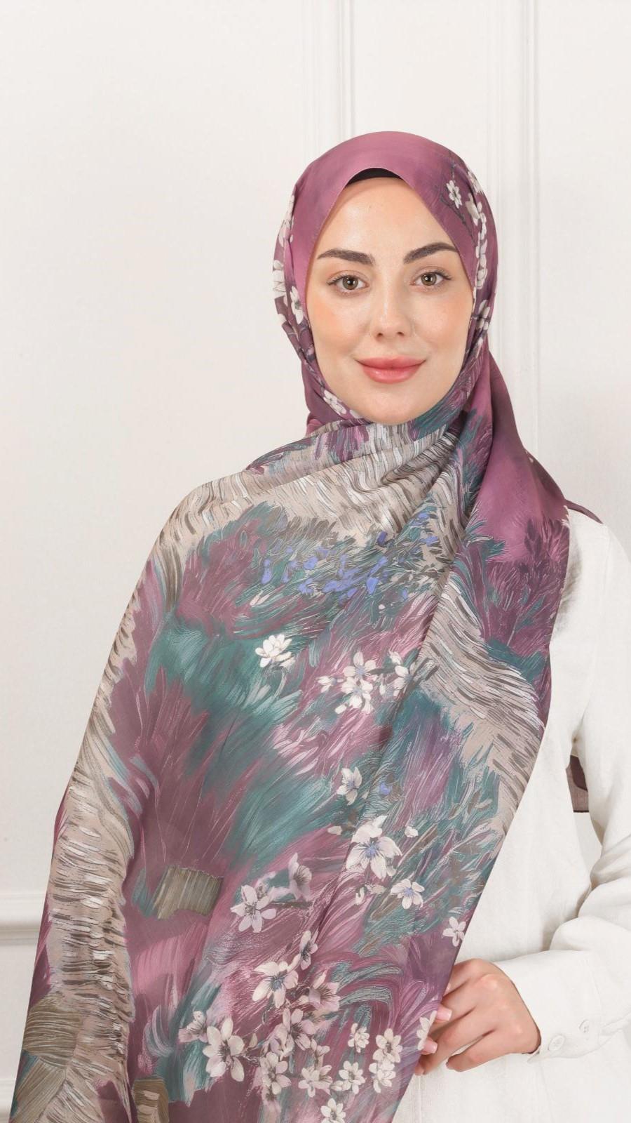 Desenli Pamuk Vual Şal Mürdüm-6