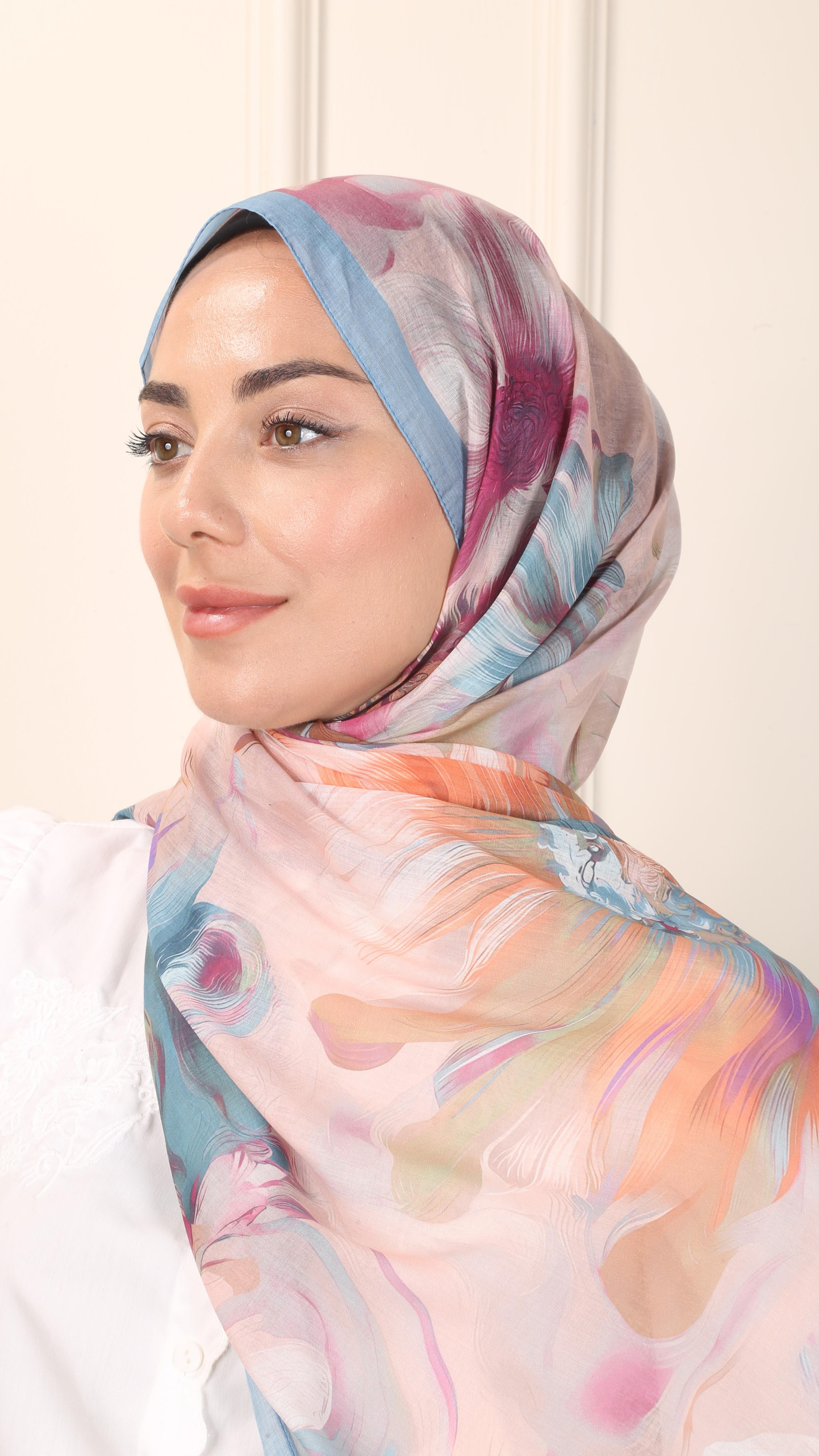 Desenli Pamuk Vual Şal Mavi-2