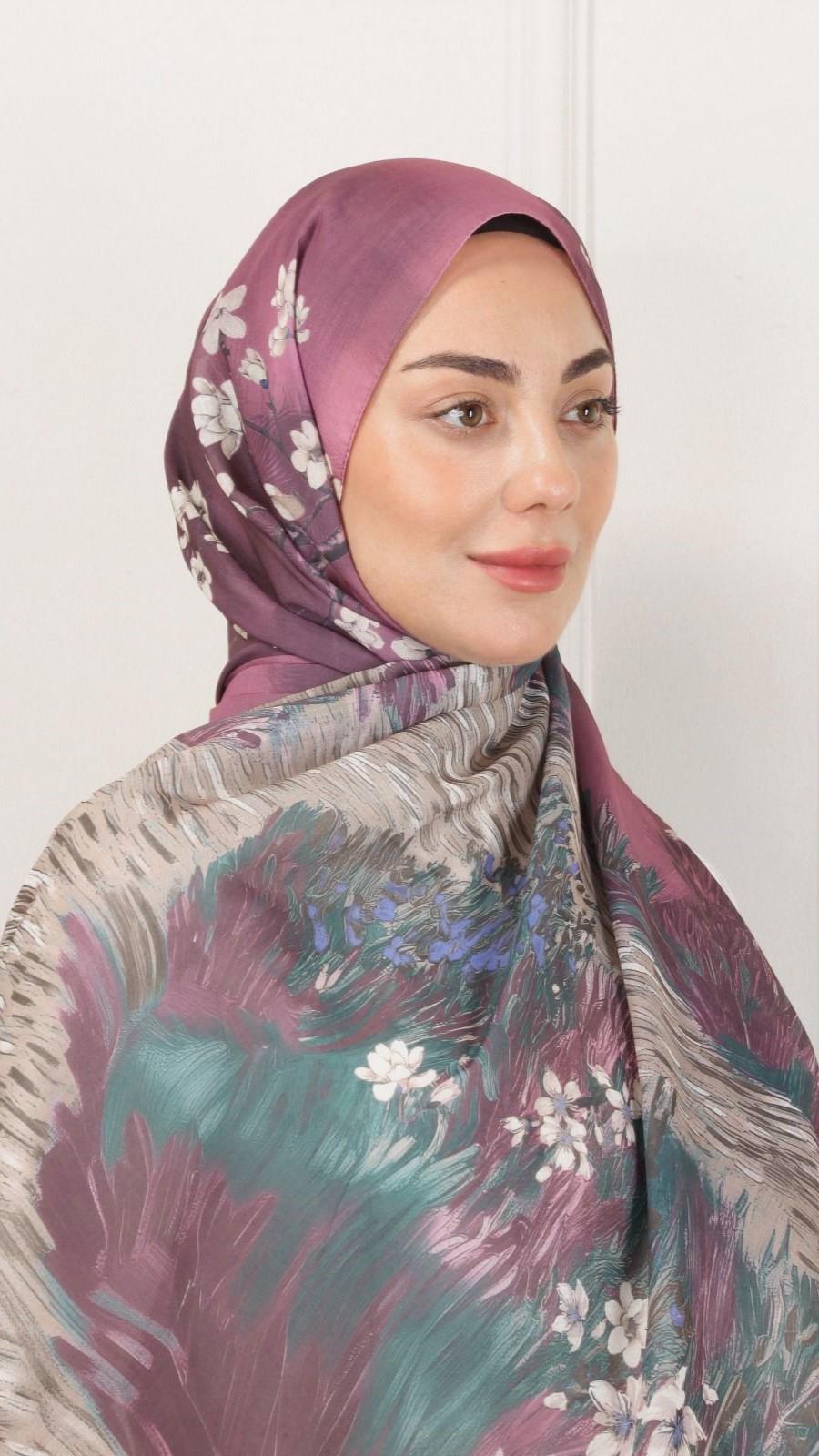 Desenli Pamuk Vual Şal Mürdüm-6