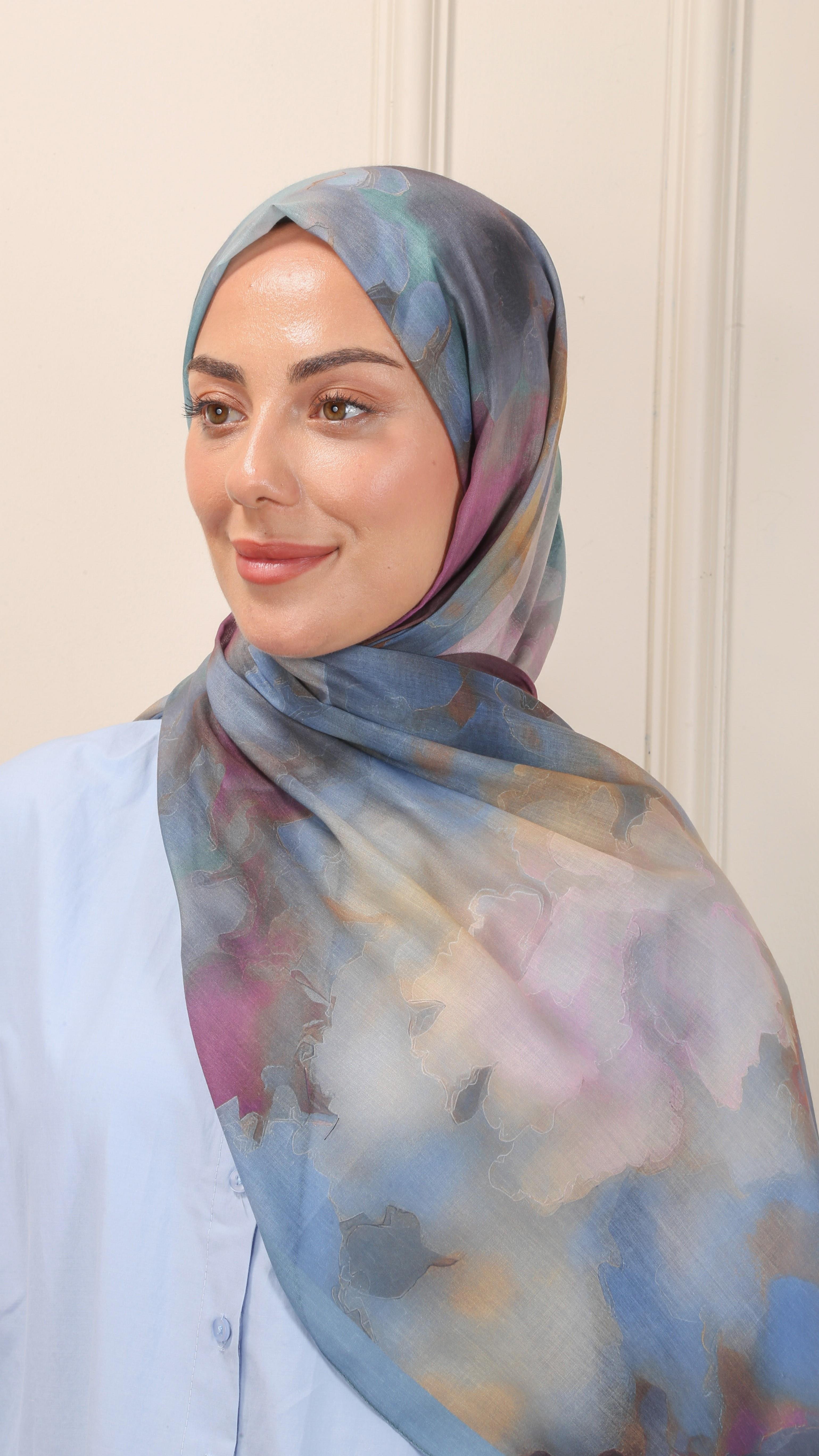 Desenli Pamuk Vual Şal Mavi-7