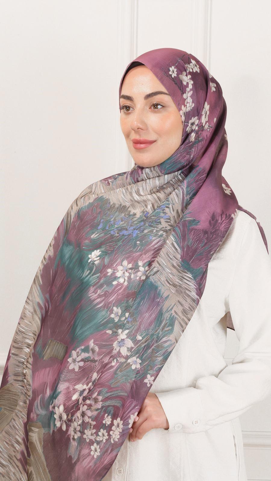 Desenli Pamuk Vual Şal Mürdüm-6