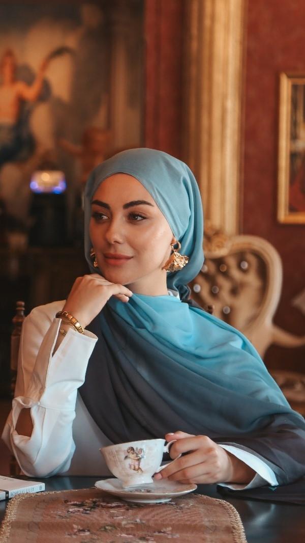 Desenli Pamuk Vual Şal Mavi Antrasit-10