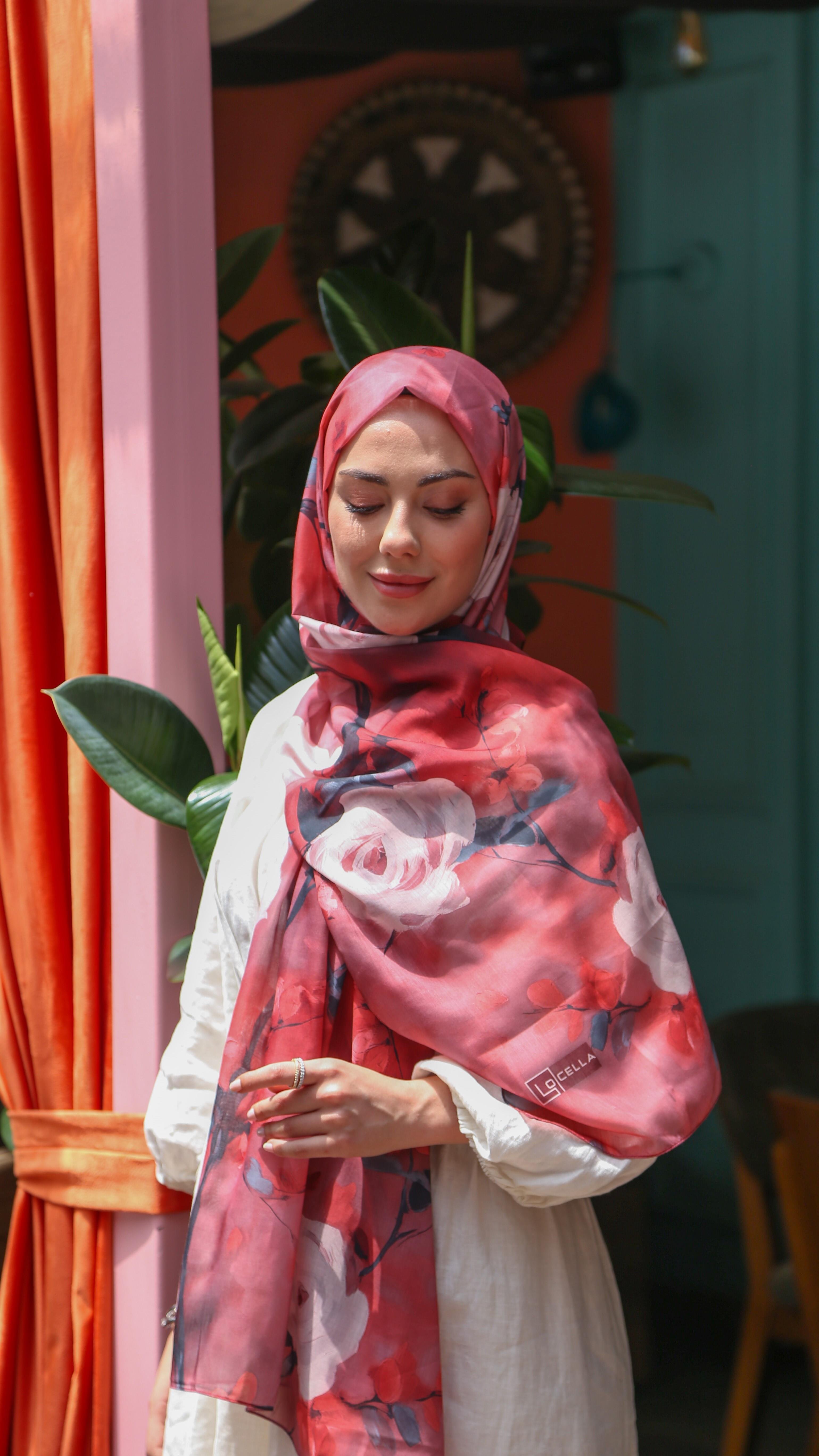 Desenli Pamuk Vual Şal Nar Çiçeği-1