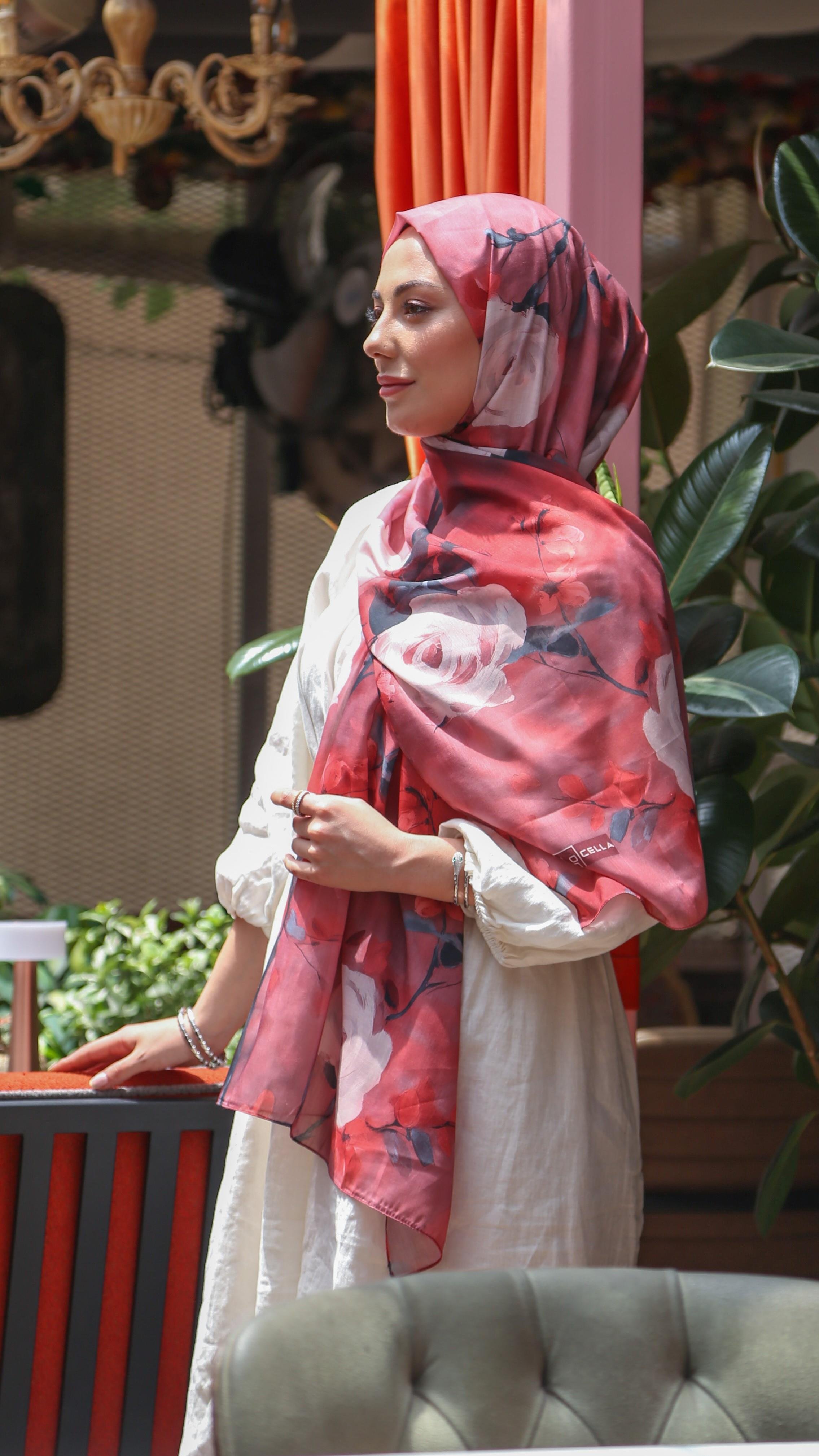 Desenli Pamuk Vual Şal Nar Çiçeği-1